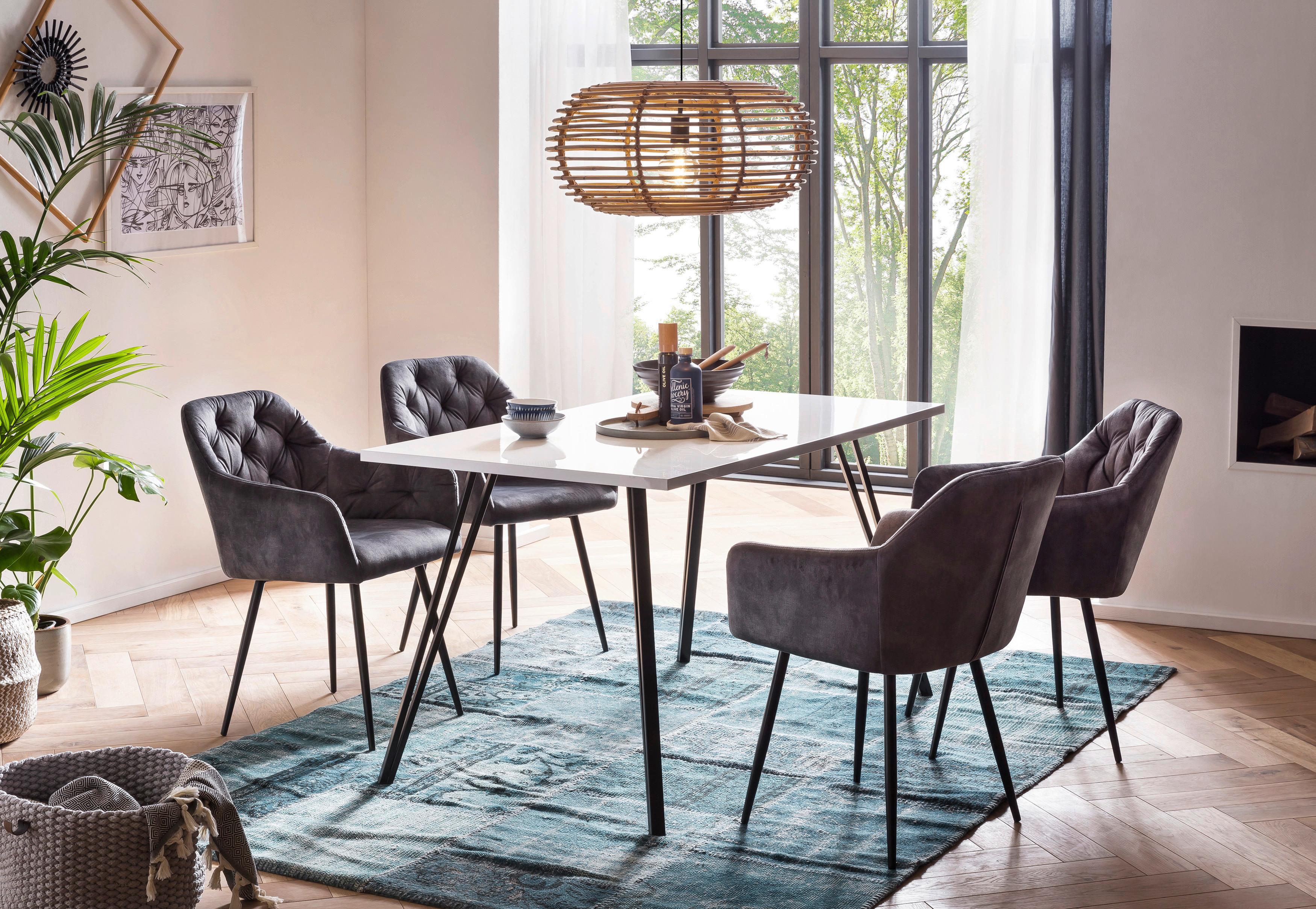 Tischgruppe Jennifer G - Weiß Hochglanz/Anthrazit, MODERN, Holzwerkstoff/Textil (140/76/80cm) - MID.YOU