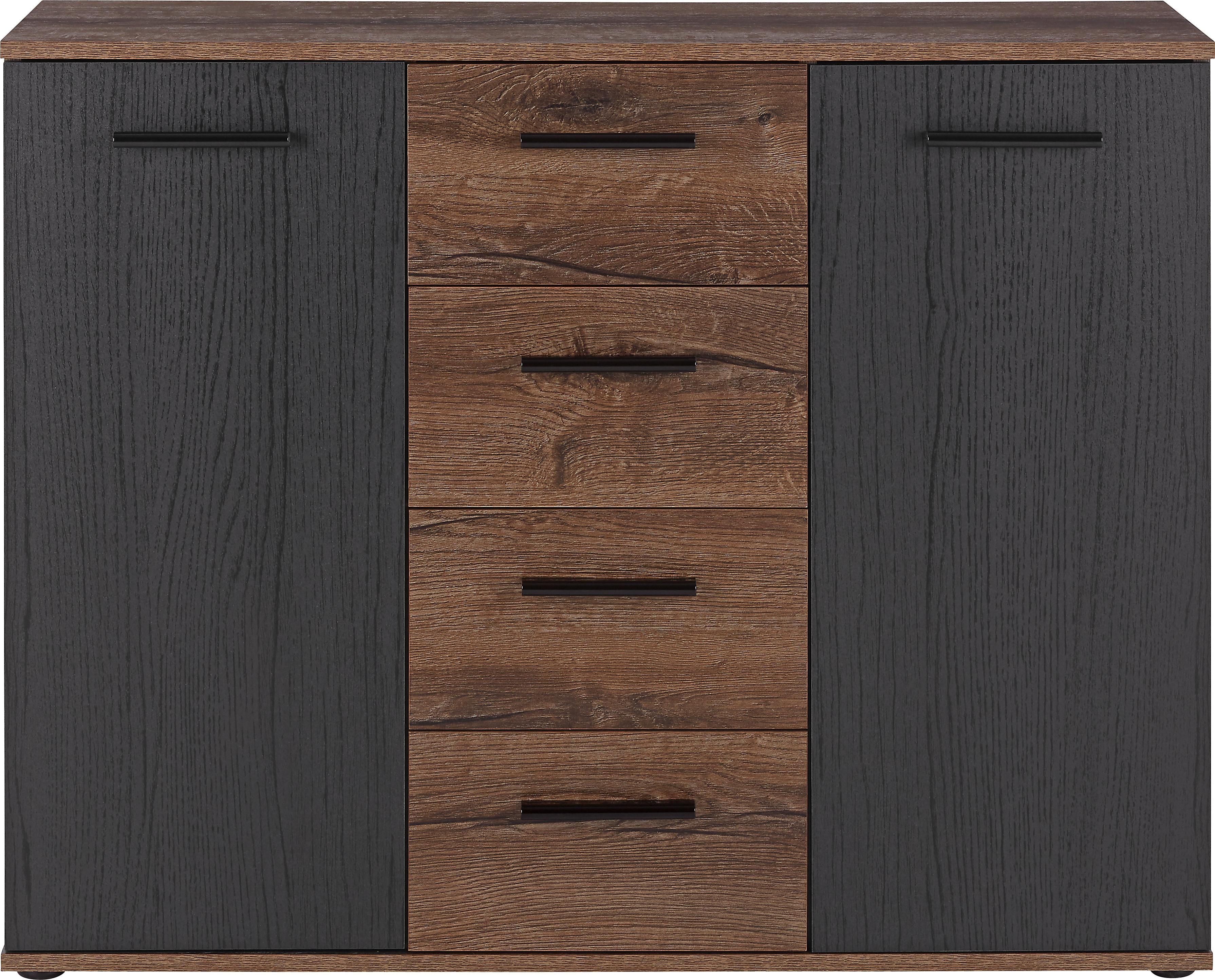 Komoda Sideboard Tokio - černá/barvy dubu, Moderní, kov/kompozitní dřevo (104,6/82,8/34,9cm)