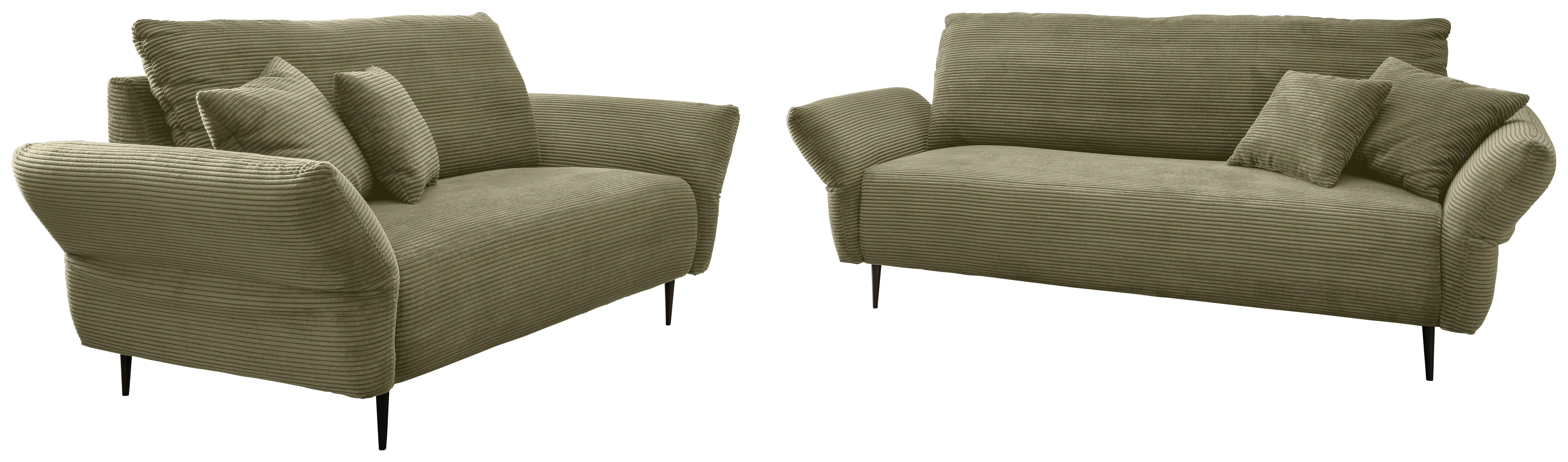 Sitzgarnitur Vanilla mit Arm- Teilverstellung, Olvigrün - Schwarz/Olivgrün, Design, Textil - Livetastic