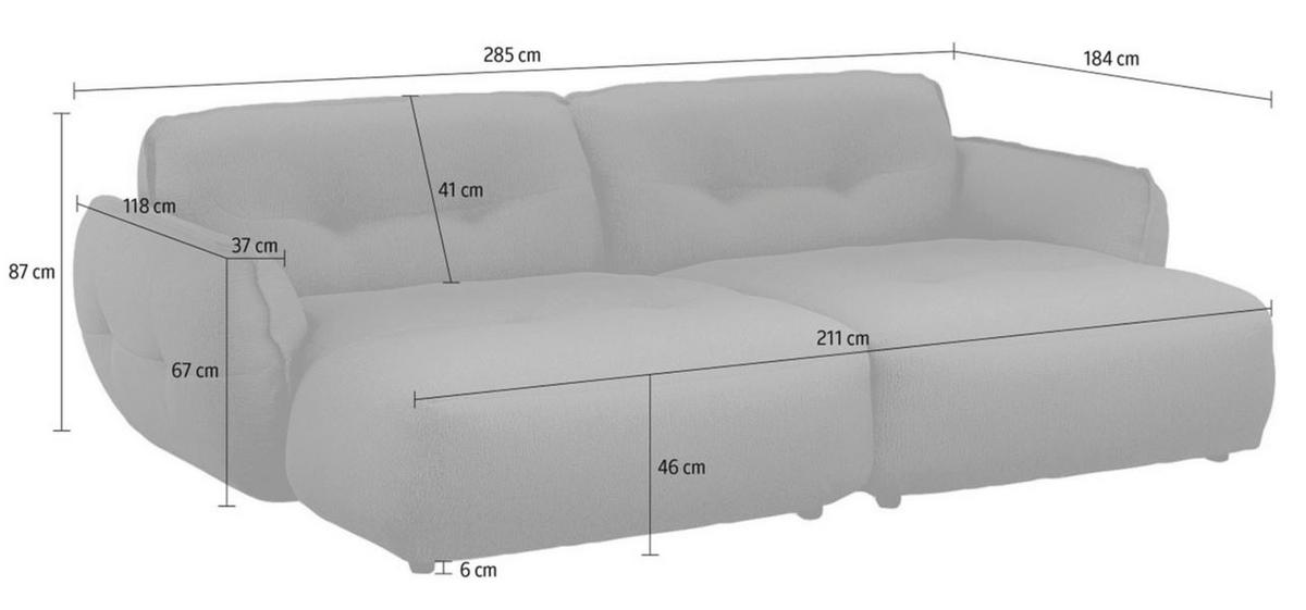 Bigsofa Fluffy, Creme B: 285 Cm - Creme/Schwarz, MODERN, Textil (285/87/184cm) - Trendmanufaktur