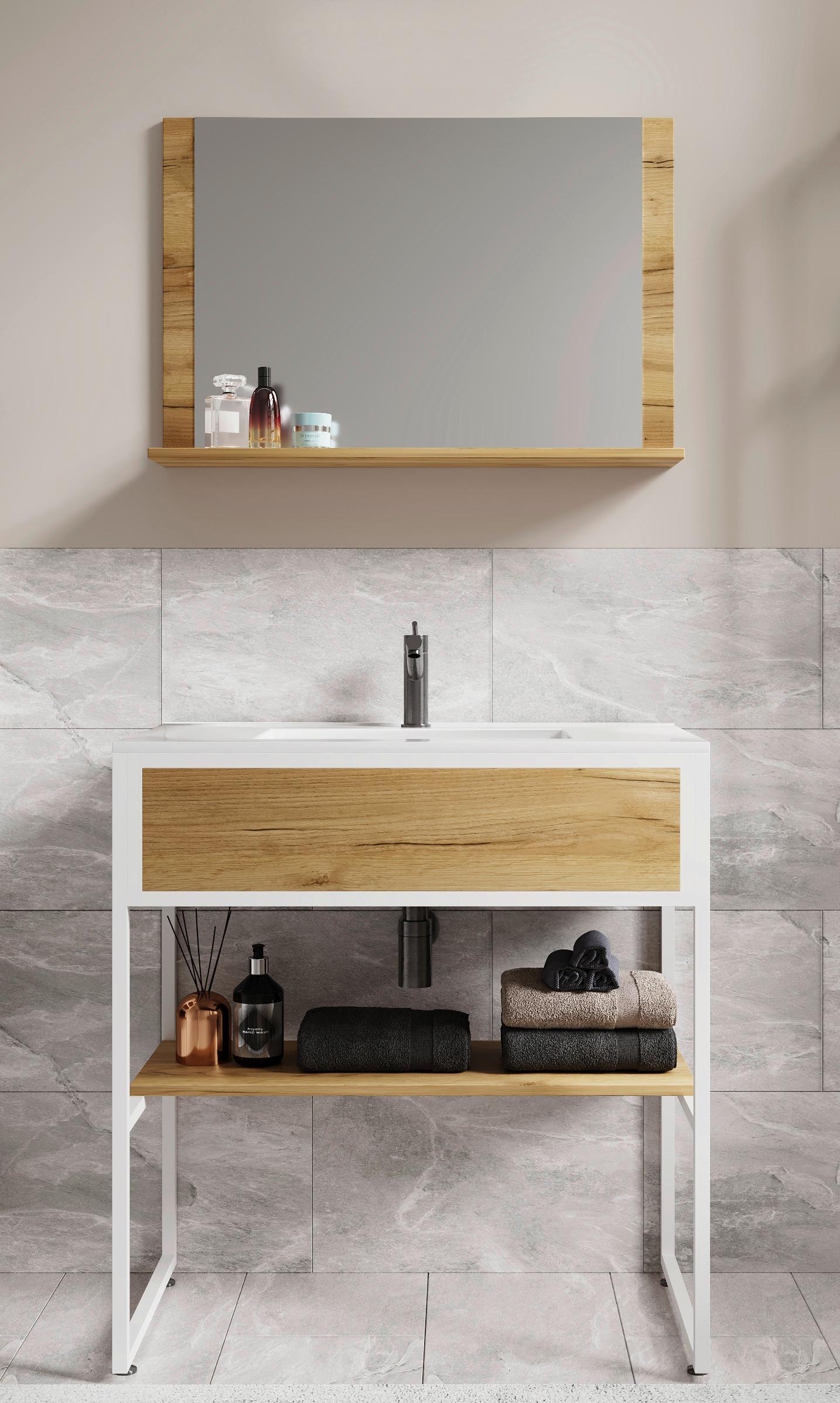 Badezimmer 3--teilig. Waschplatz "bitila 80" - Honigeiche/Schwarz, MODERN, Glas/Keramik (80cm) - MID.YOU