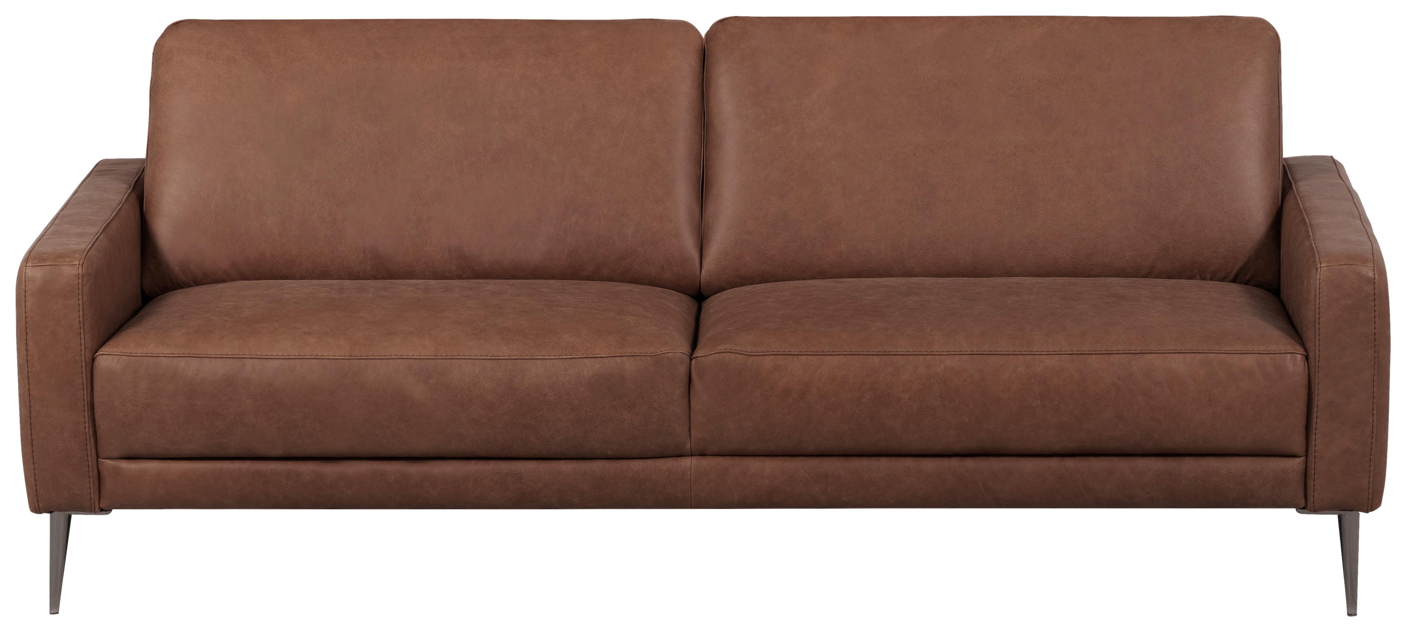 3-SITZER-SOFA Spring, Dunkelbraun B: 187 cm - Dunkelbraun/Schwarzchrom, Design, Leder (187/85/92cm) - P & B