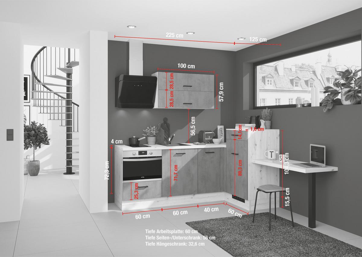 Eckküche Ip1200 - Eichefarben/Dunkelgrau, Design, Holzwerkstoff (225/241cm) - Impuls