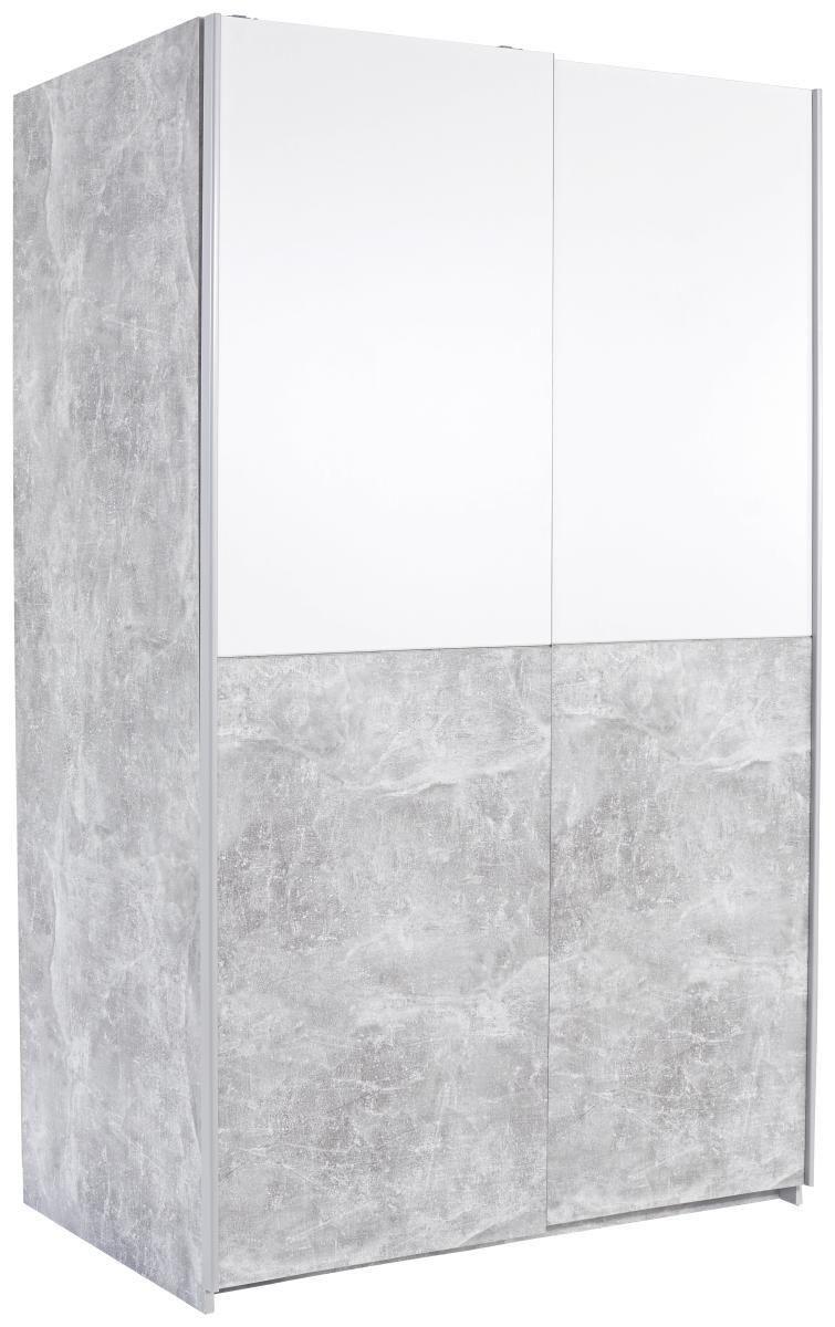Schwebetürenschrank 125 cm Victoria, Weiß/Betonoptik