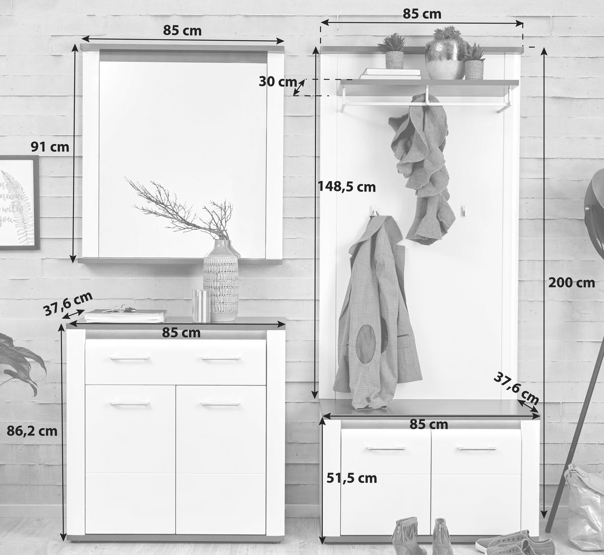 Garderoben-set Alassio Weiß /matera 4--Teilig. Mit Led-Leisten - MODERN, Holzwerkstoff (170/200/37,6cm) - Luca Bessoni