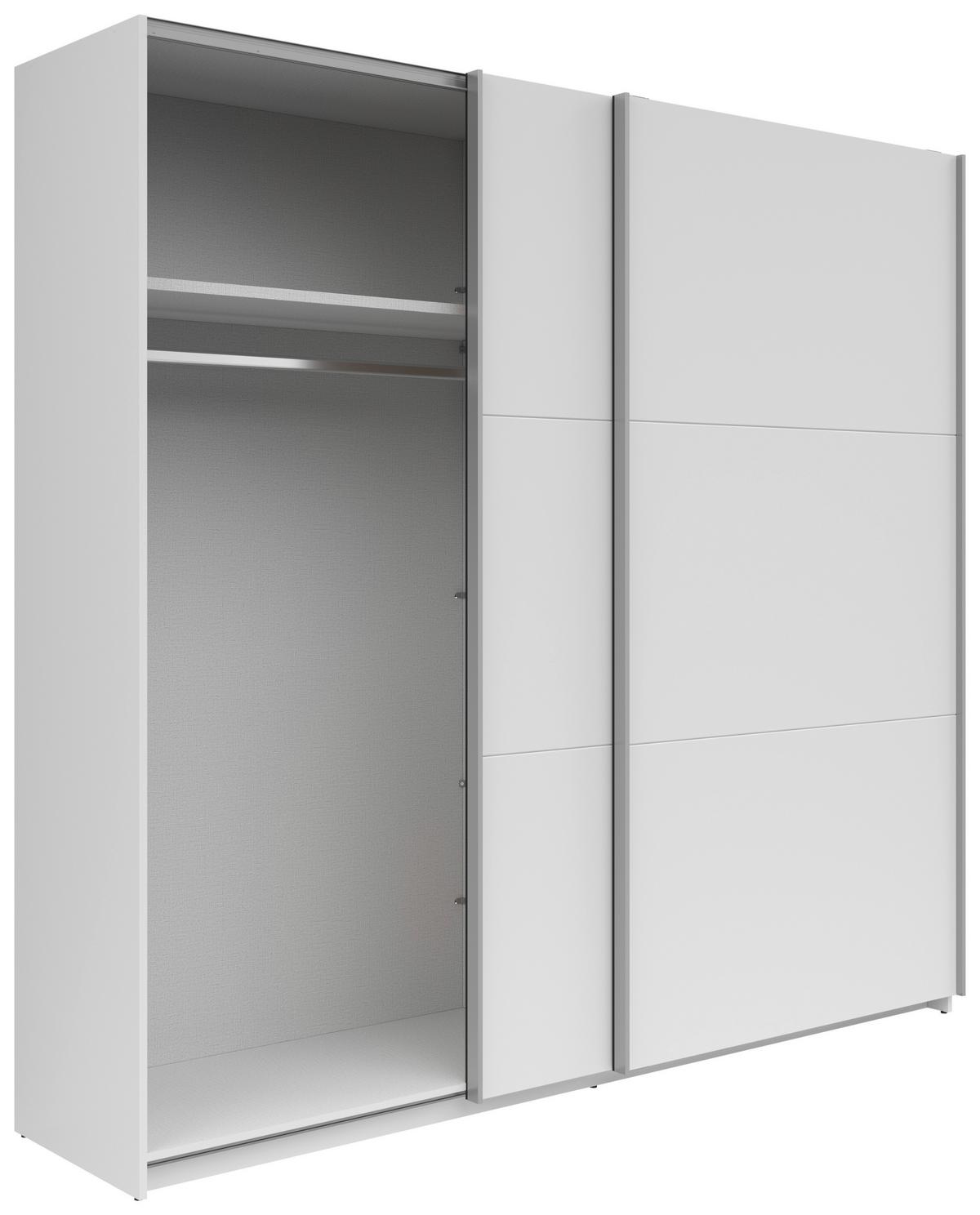 Šatníková skriňa s posuvnými dverami Saturn,biela - biela/strieborná, Konventionell, kov/kompozitné drevo (218/210/59cm)