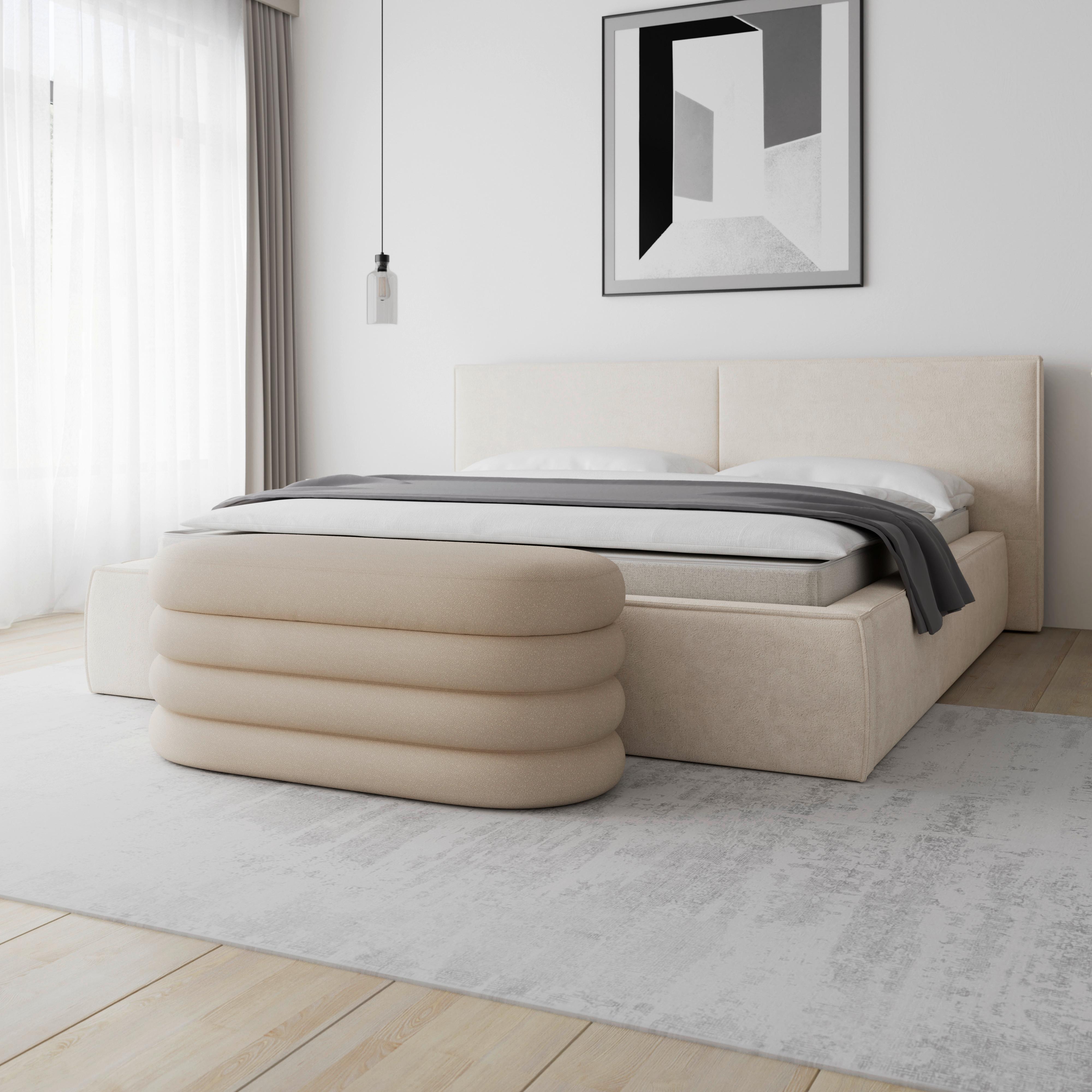 Taburetová lavice LORENA polstrovaná, světle hnědá - hnědá, Moderní, dřevo/textil (110/47/45cm) - Bessagi Home