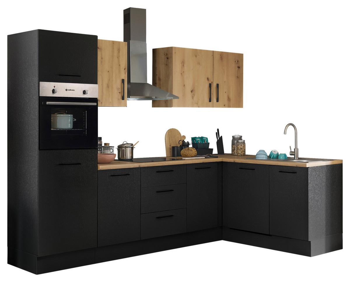 Eckküche Dekor Schwarz/Eiche Dekor 280x175 cm - Schwarz/Eiche Artisan, Basics, Holzwerkstoff (280/175cm) - MID.YOU