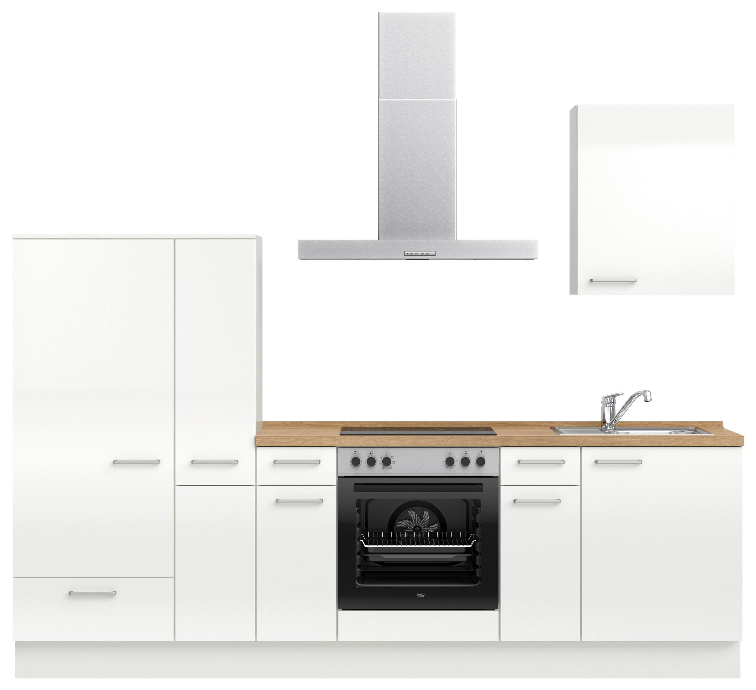 Kuchyňská linka 270 cm, alpská bílá vysoký lesk - barvy dubu/vysoce lesklá bílá, Moderní, kov/kompozitní dřevo (270cm) - Nobilia