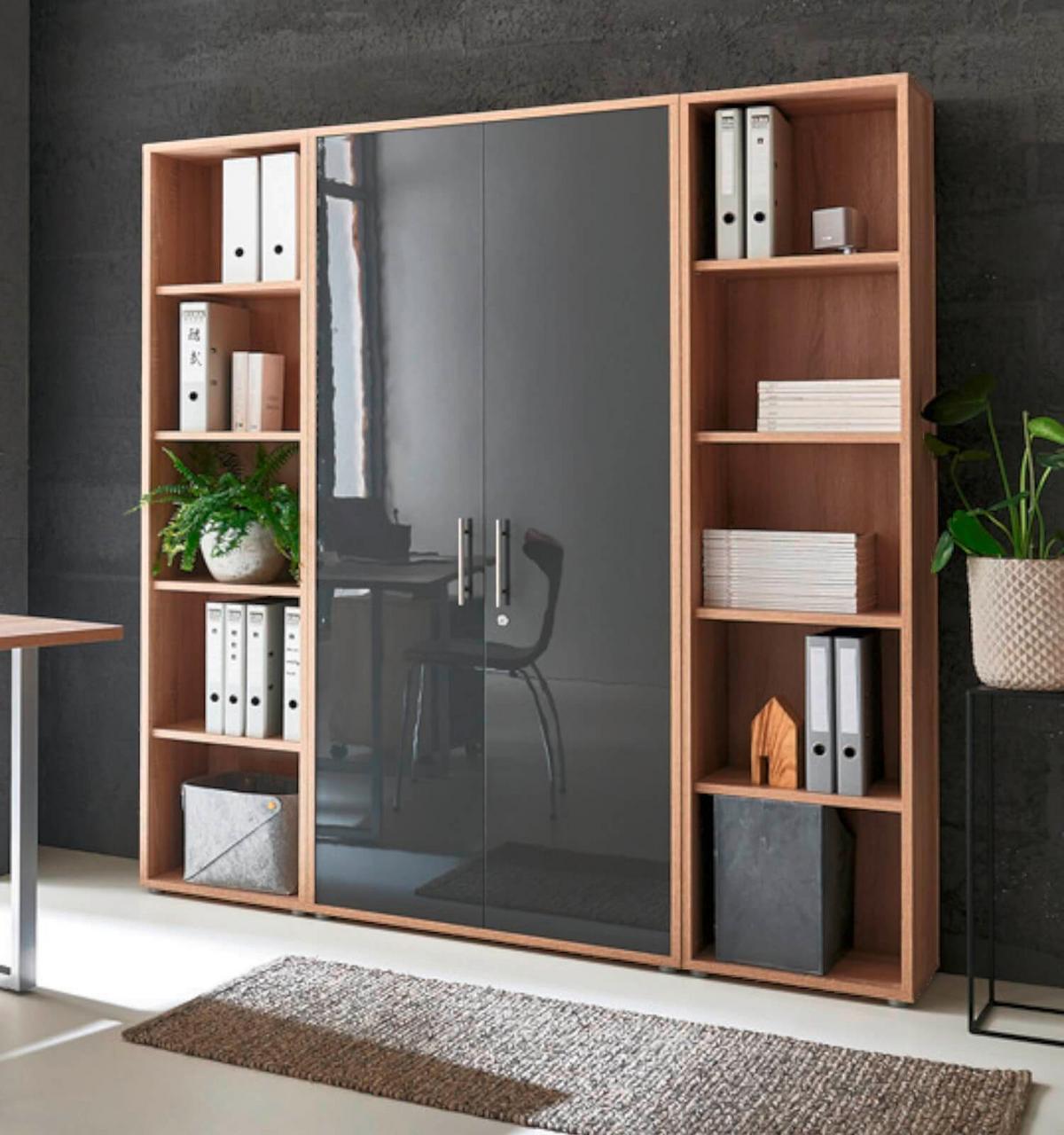 Büro Office Edition Eiche Dekor/anthrazit - Anthrazit Hochglanz/Sonoma Eiche, MODERN, Holzwerkstoff - MID.YOU