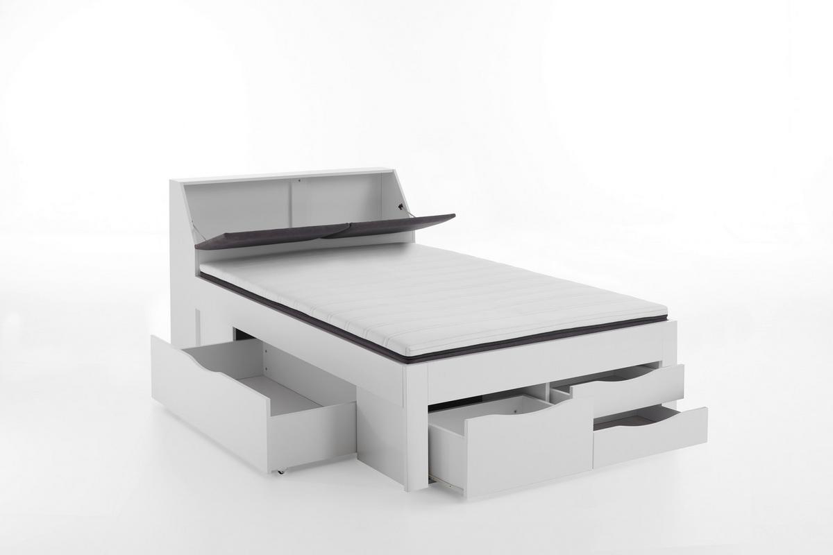 Tárolós Ágy Maxi 140/200 Cm - fehér/szürke, Konventionell, faalapú anyag/textil (140/200cm)