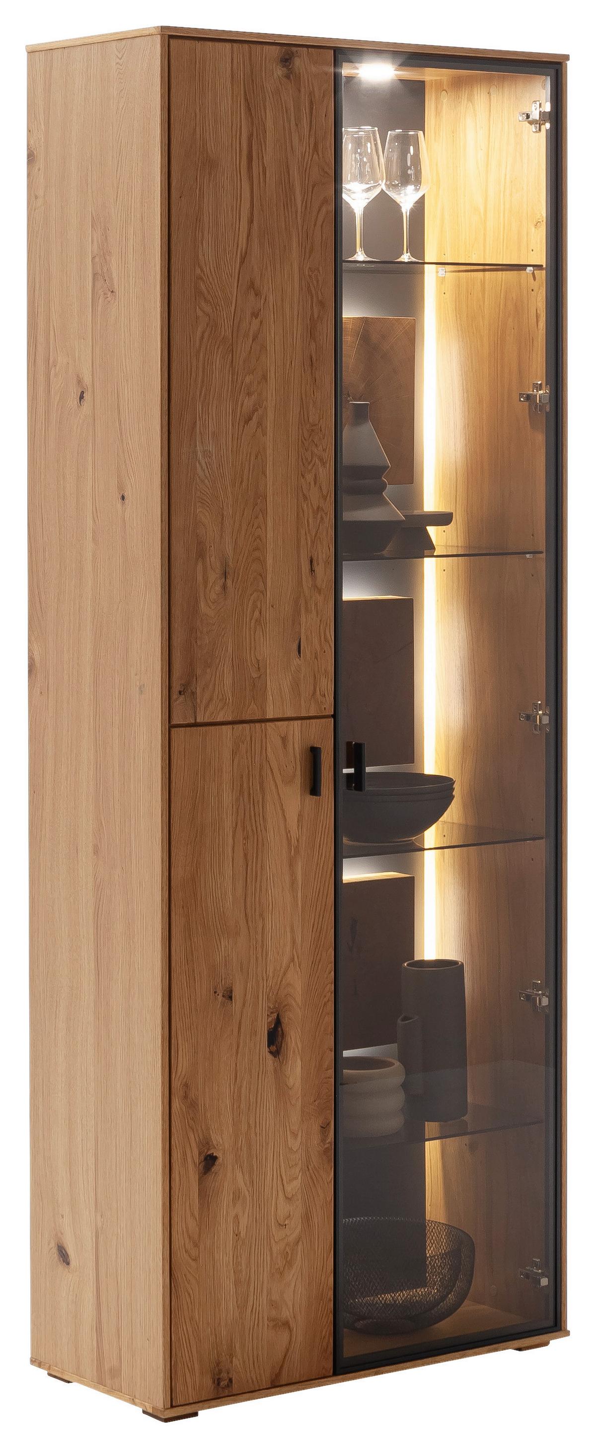 Vitrine Assini Wildeiche B: 78 cm - Wildeiche, Design, Glas/Holz (78/206/37cm) - MID.YOU