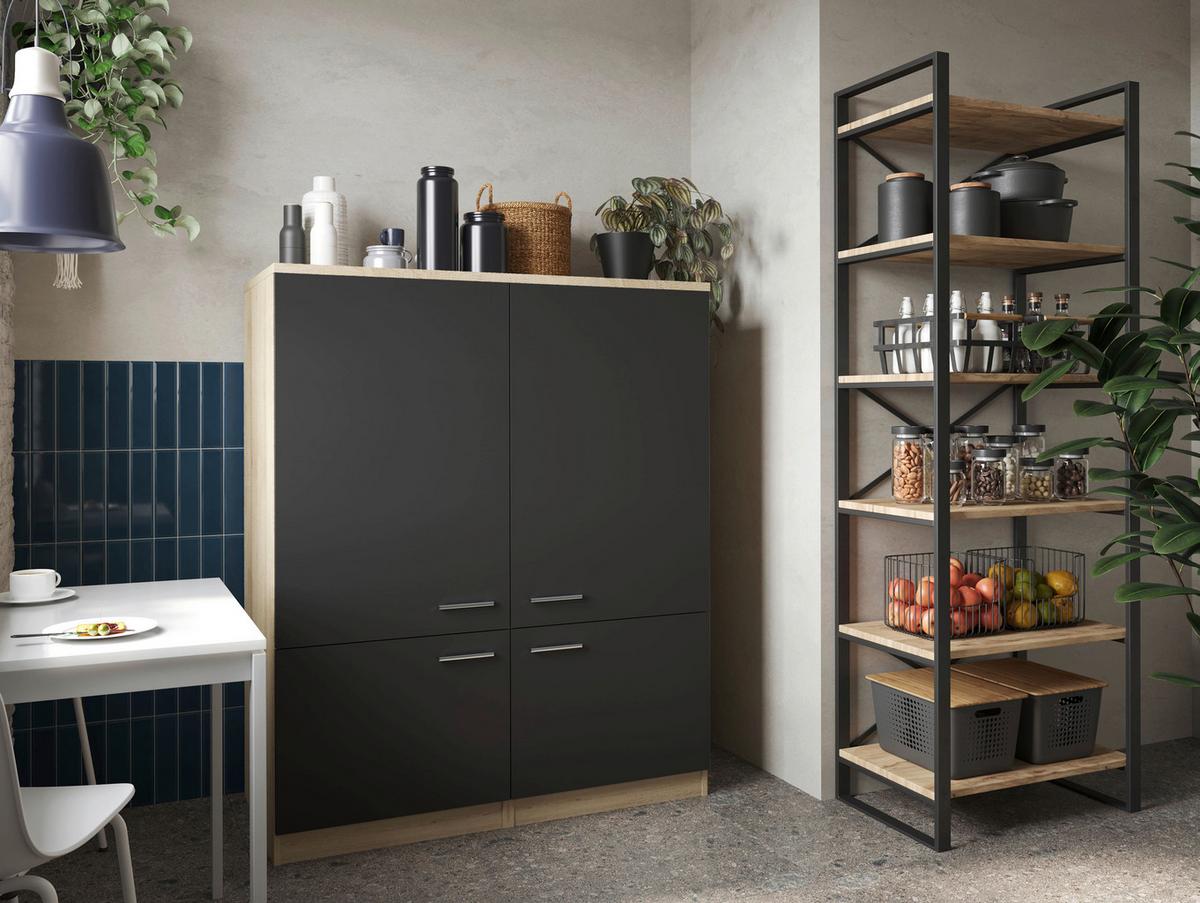 Hochschrank Merle Schwarz, Eiche Dekor B: 120 cm - Eichefarben/Schwarz, Basics, Holzwerkstoff (120/144,9/60cm) - Respekta