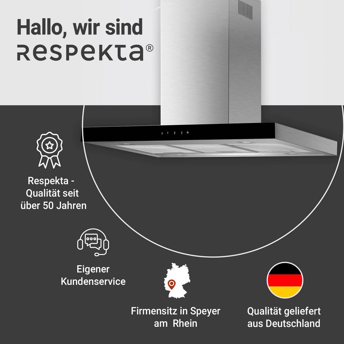 Dunstabzugshaube Respekta Cara Edelstahlfarben B: 89,5cm, Led - Edelstahlfarben, Trend, Kunststoff/Metall (89,5/65-114/60cm) - Respekta
