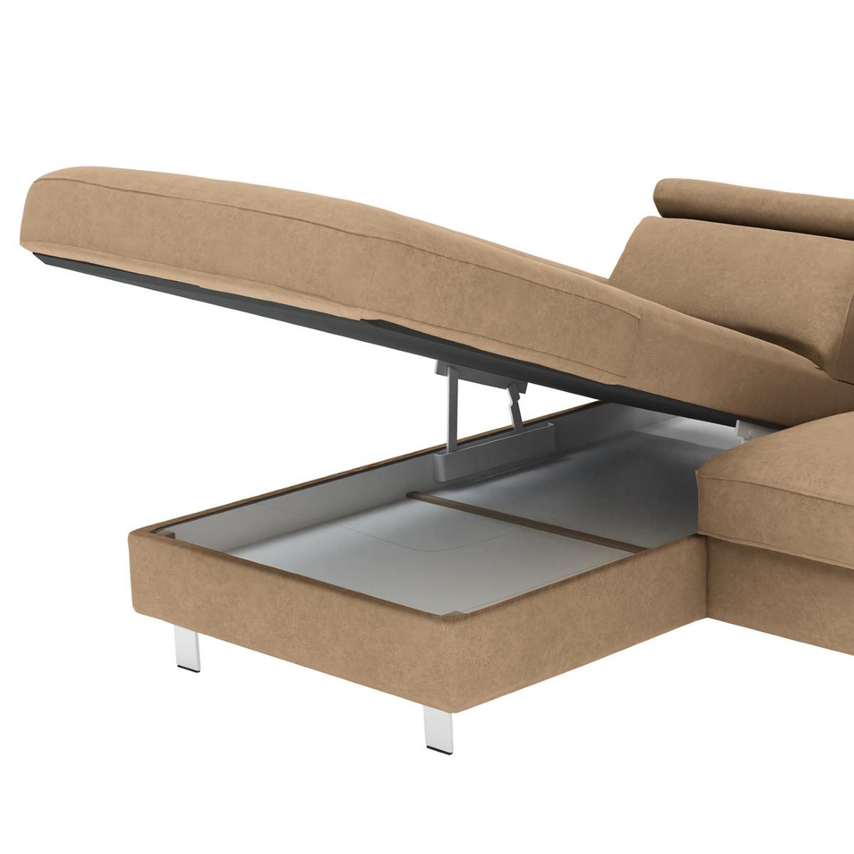 Ecksofa Elvis Sandfarben S: 182x259 Cm - Sandfarben/Silberfarben, KONVENTIONELL, Textil (182/259cm) - Trendmanufaktur