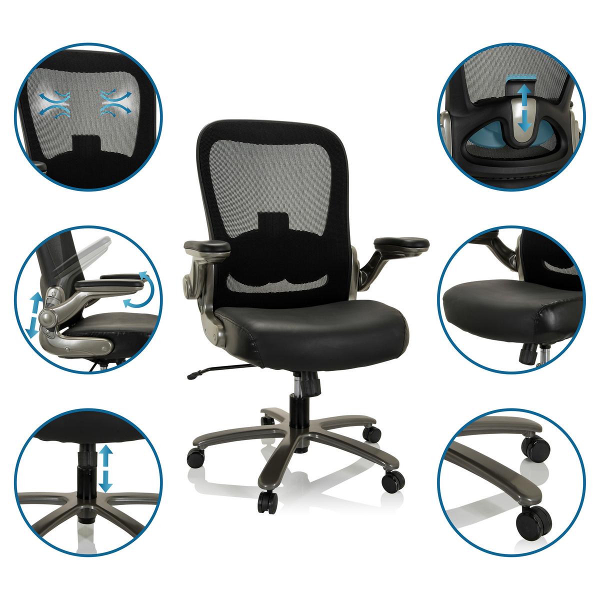 Drehstuhl Instructor Schwarz Bis 220 Kg - Silberfarben/Schwarz, Basics, Leder/Kunststoff (75/122/68cm) - MID.YOU