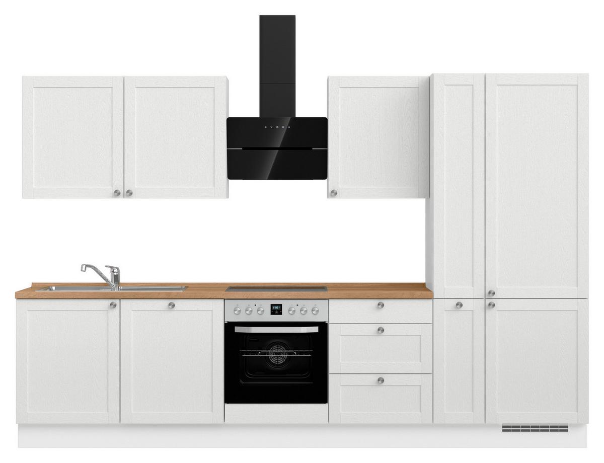 Kuchynská linka 330 cm, biela / dub Sierra - biela/farba ušľachtilej ocele, Romantik / Landhaus, kov/kompozitné drevo (330cm) - Nobilia