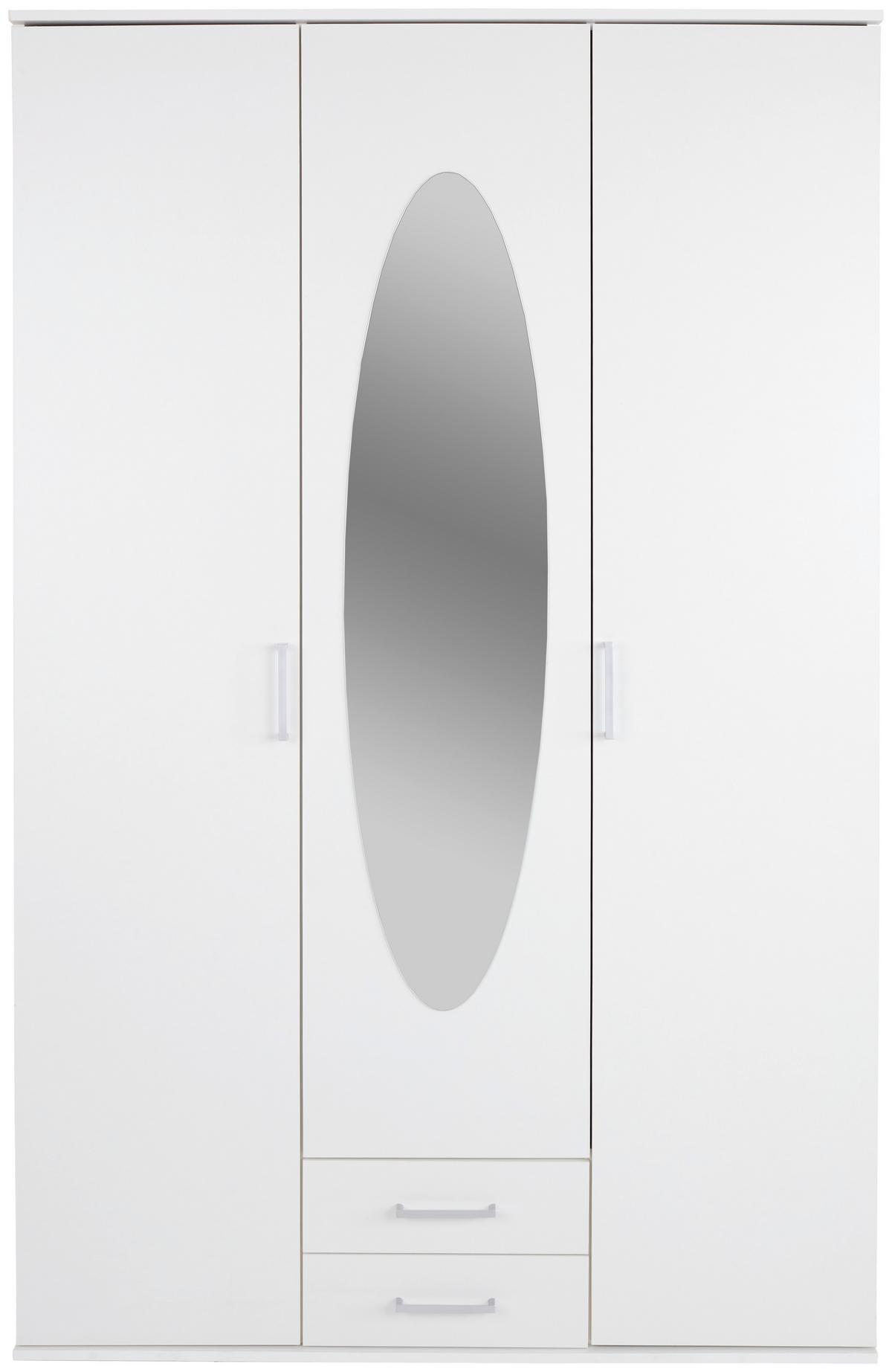 Drehtürenschrank Mit Spiegel 120 Cm Paul, Weiß - Eichefarben/Weiß, Basics, Glas/Holzwerkstoff (120/196/55cm)