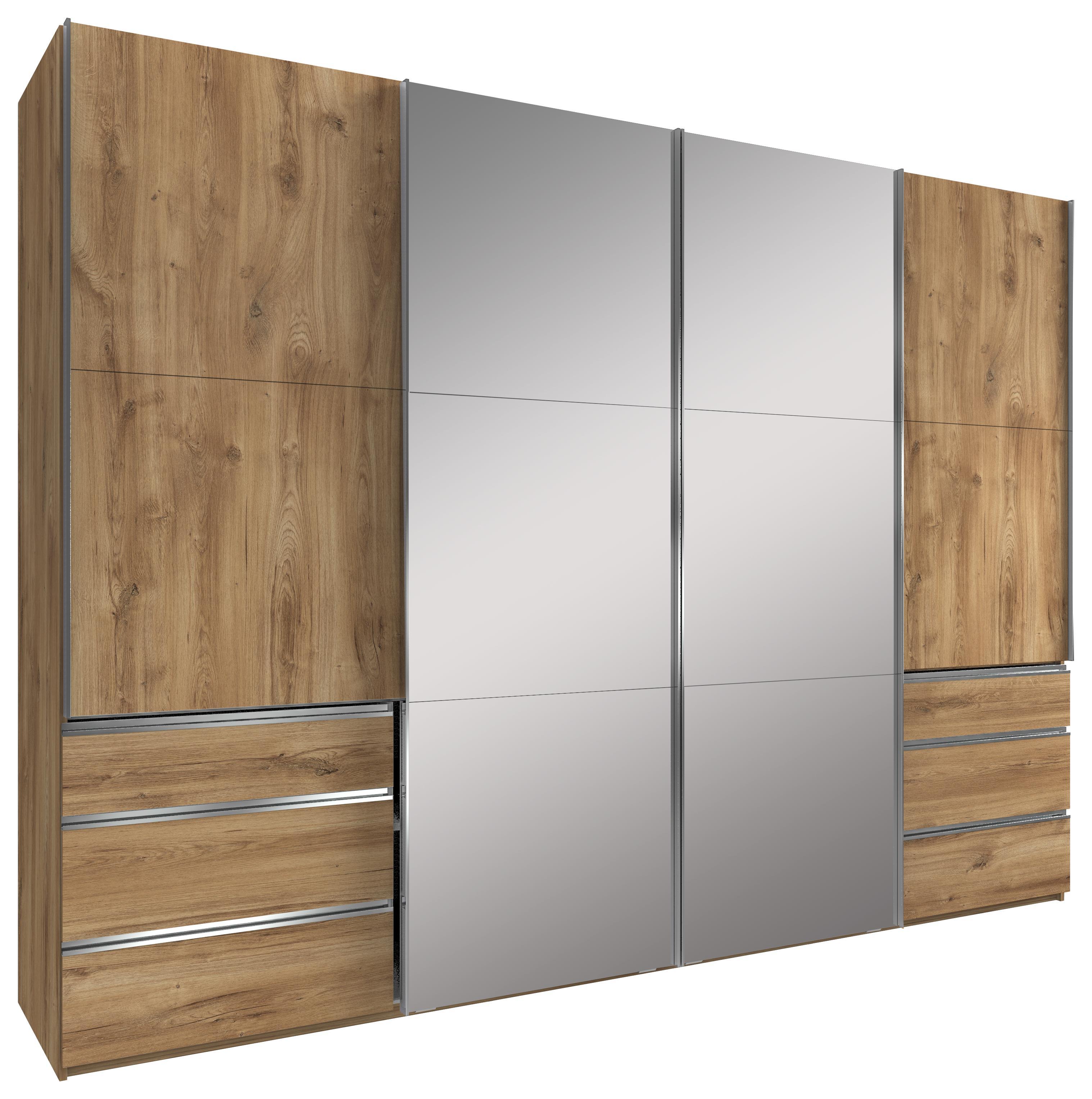 Schwebetürenschrank Level 36a B:300cm Eiche Dekor/ Spiegel - Eichefarben, MODERN, Holzwerkstoff (300/216/65cm)