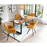 Tischgruppe Cognac/Senfgelb L: 160 cm - Cognac/Senfgelb, MODERN, Holz/Textil (160/85/77cm) - Livetastic