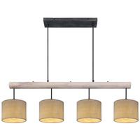 Hängeleuchte Roger H: 120 cm 4-Flammig, Holz/Textil - Schwarz/Grau, Natur, Holz/Textil (102/18/120cm) - Globo