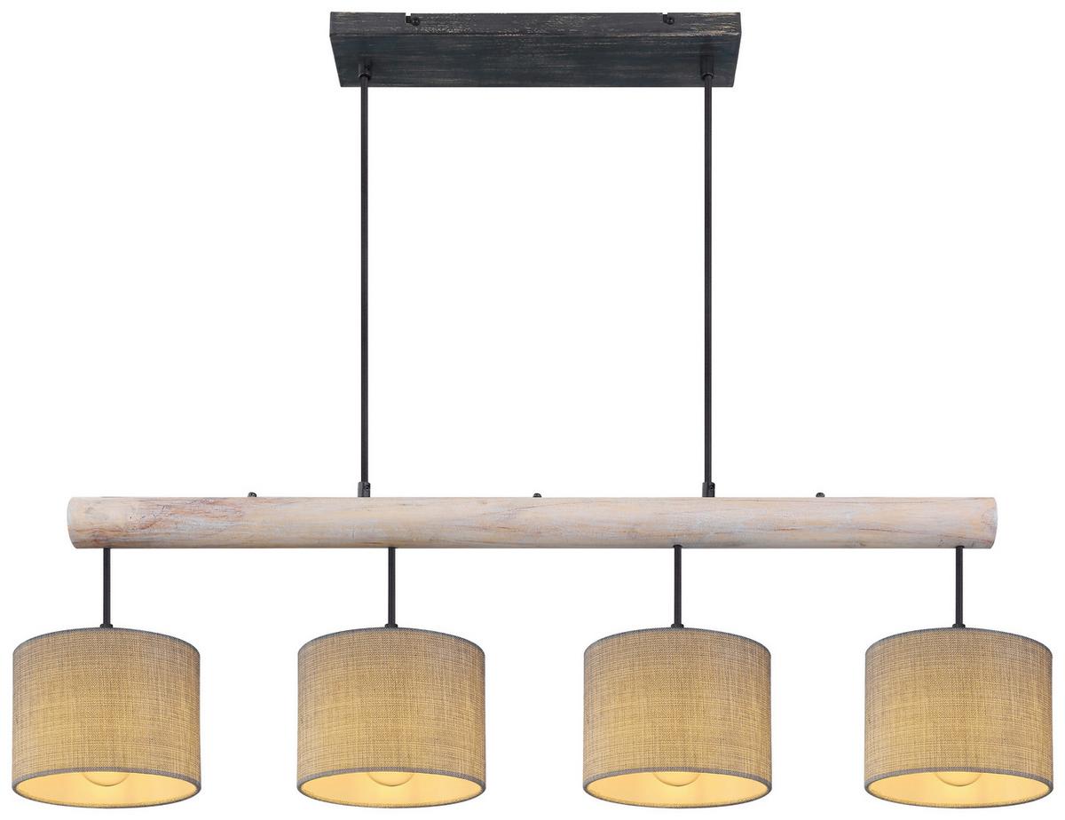 Hängeleuchte Roger H: 120 cm 4-Flammig, Holz/Textil - Schwarz/Grau, Natur, Holz/Textil (102/18/120cm) - Globo