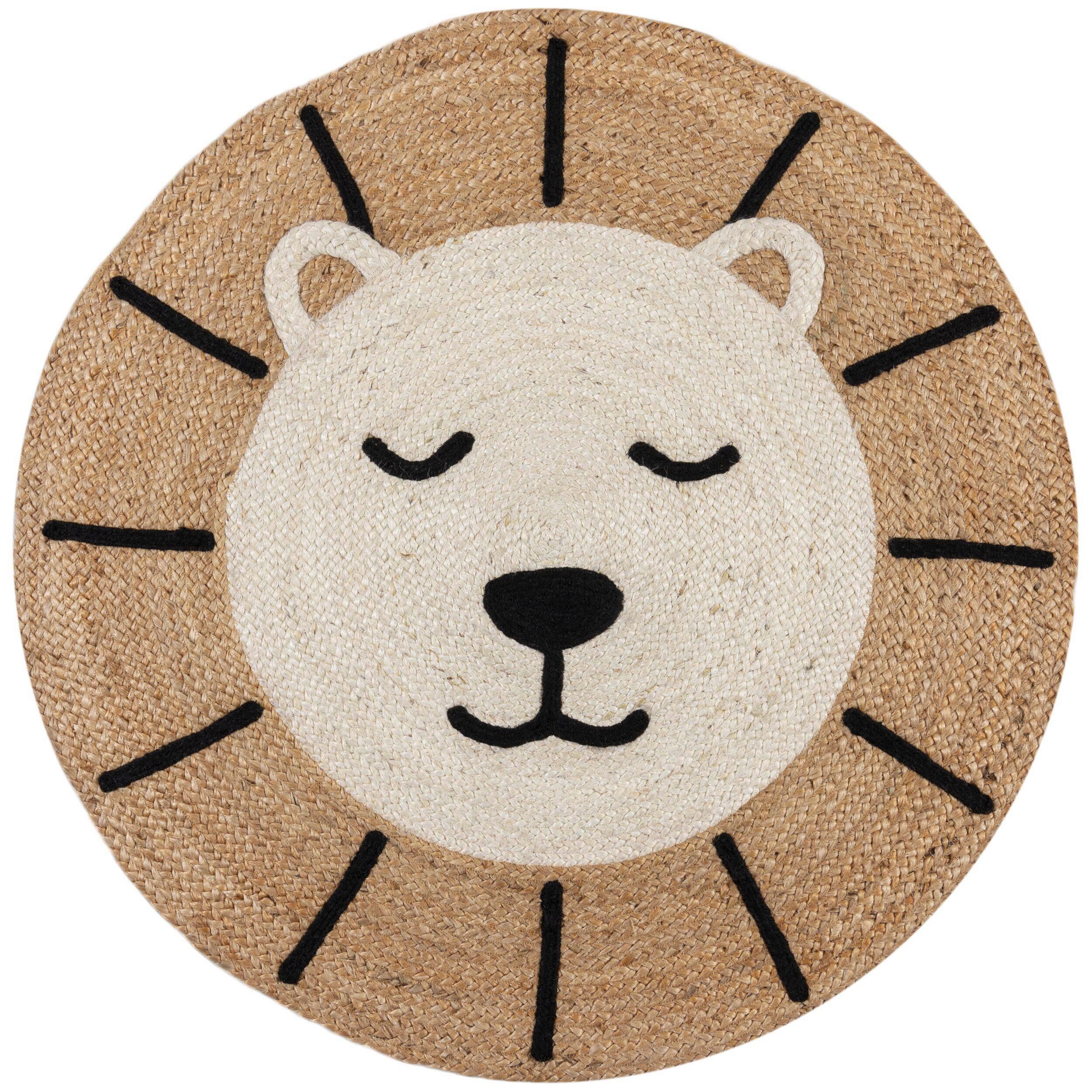 Kinderteppich Jute Leo Lion Natural 100x100 - Creme, Basics, Textil (100cm)