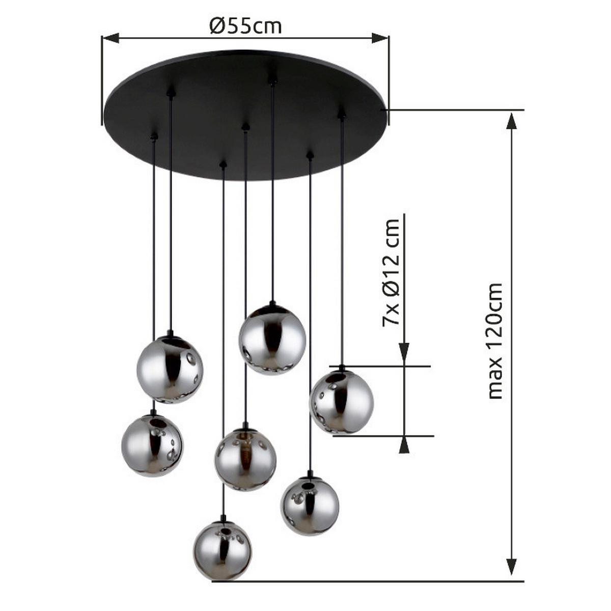 LED-Hängeleuchte Riha Grau Schwarz D: 55 cm - Schwarz/Grau, Design, Glas/Kunststoff (55/120cm) - Globo