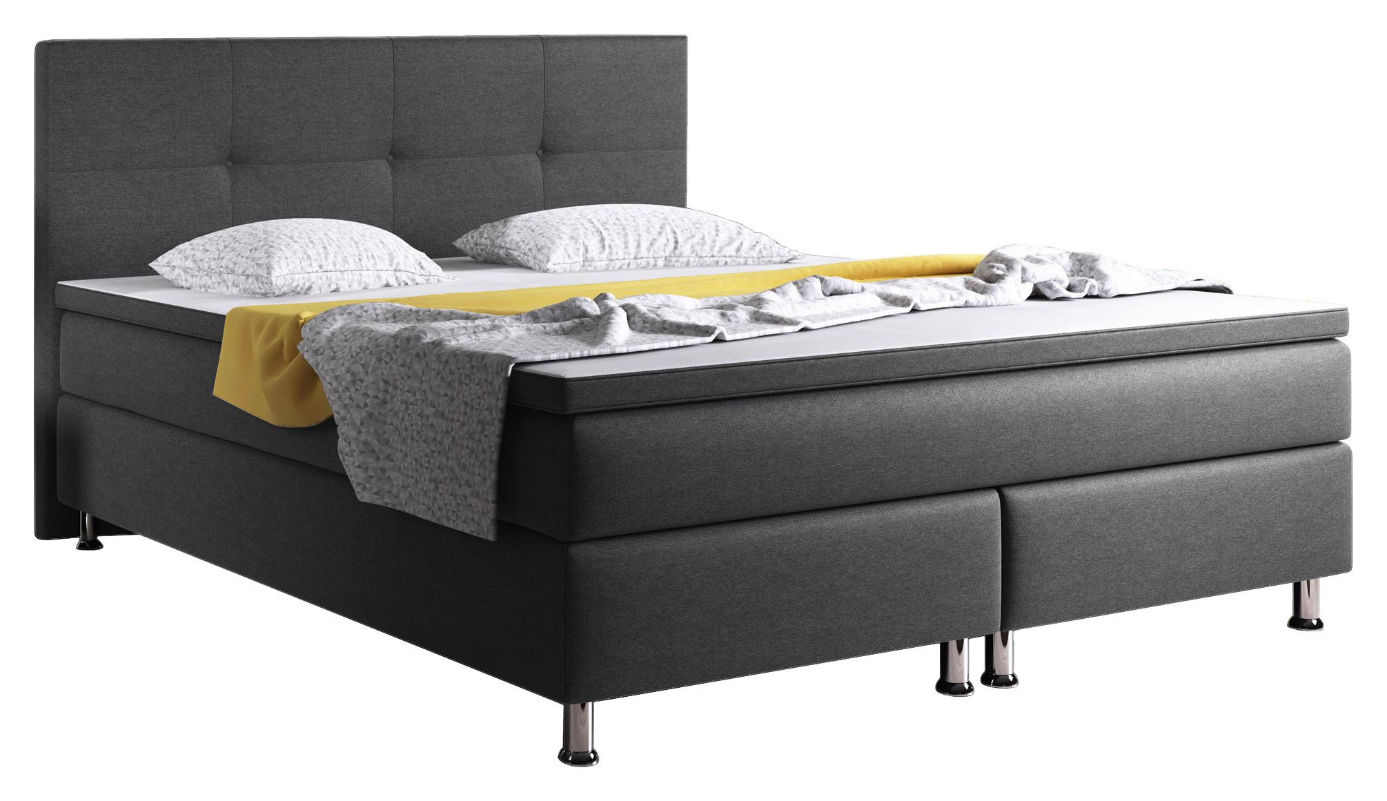 Boxspringbett Mit Topper 180x200 Cm Dallas F - Anthrazit/Silberfarben, KONVENTIONELL, Textil (180/200cm) - MID.YOU