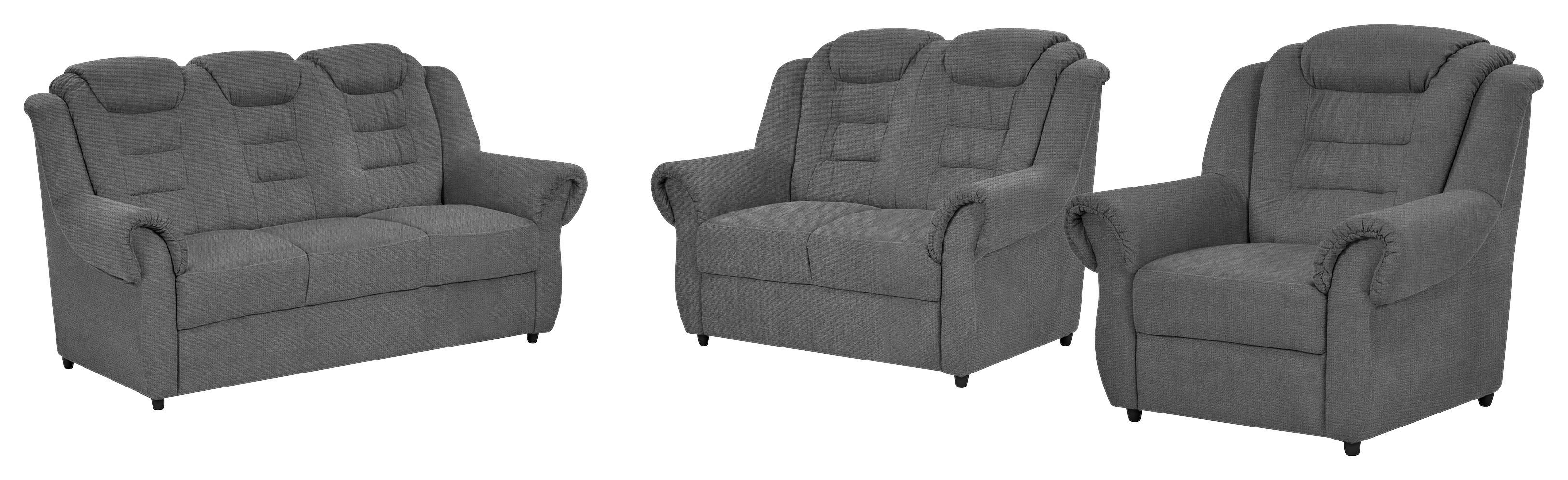 Sitzgarnitur 3--Teilig. Boston Dunkelgrau - Dunkelgrau/Schwarz, KONVENTIONELL, Textil - Livetastic