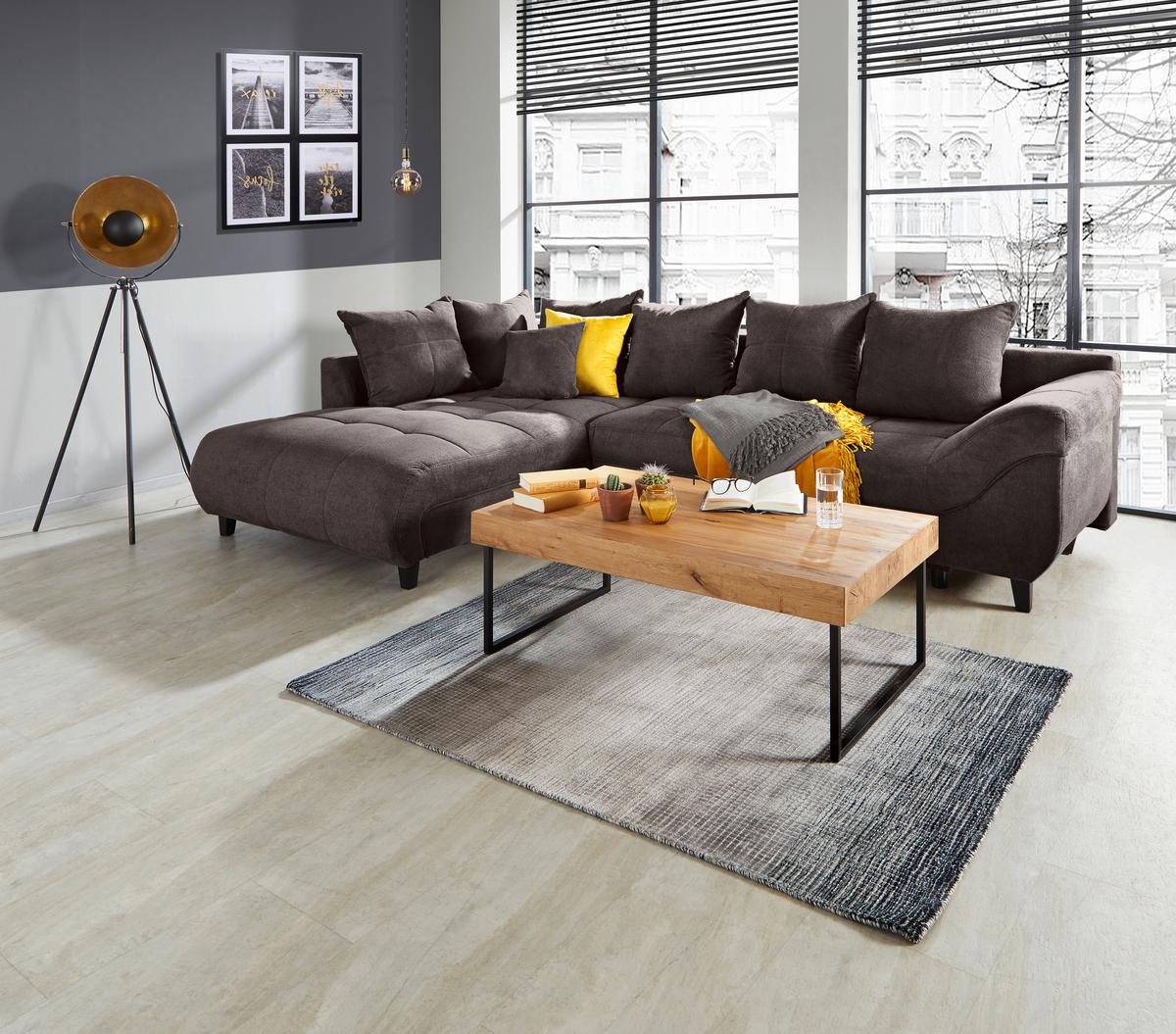 Ecksofa Mendoza - Graubraun/Schwarz, Design, Textil (197/309cm) - Ondega
