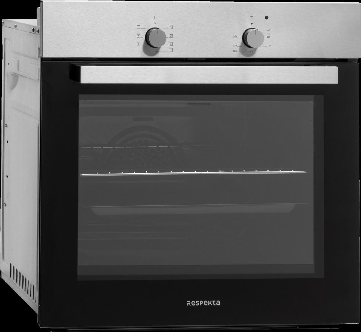 Einbau-Backofen B: 59,5 cm Schwarz/Edelstahlfarben - Edelstahlfarben/Schwarz, Trend, Glas/Metall (59,5/59,5/56,5cm) - Respekta