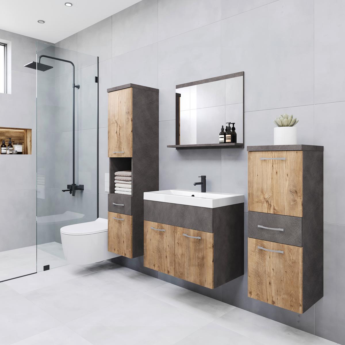 Badezimmer Albamatera 5-Teilig Kastanieeichefarben B: 120 cm - Kastanieneichefarben/Anthrazit, LIFESTYLE, Keramik/Holzwerkstoff (120/132,8/30,2cm) - P & B