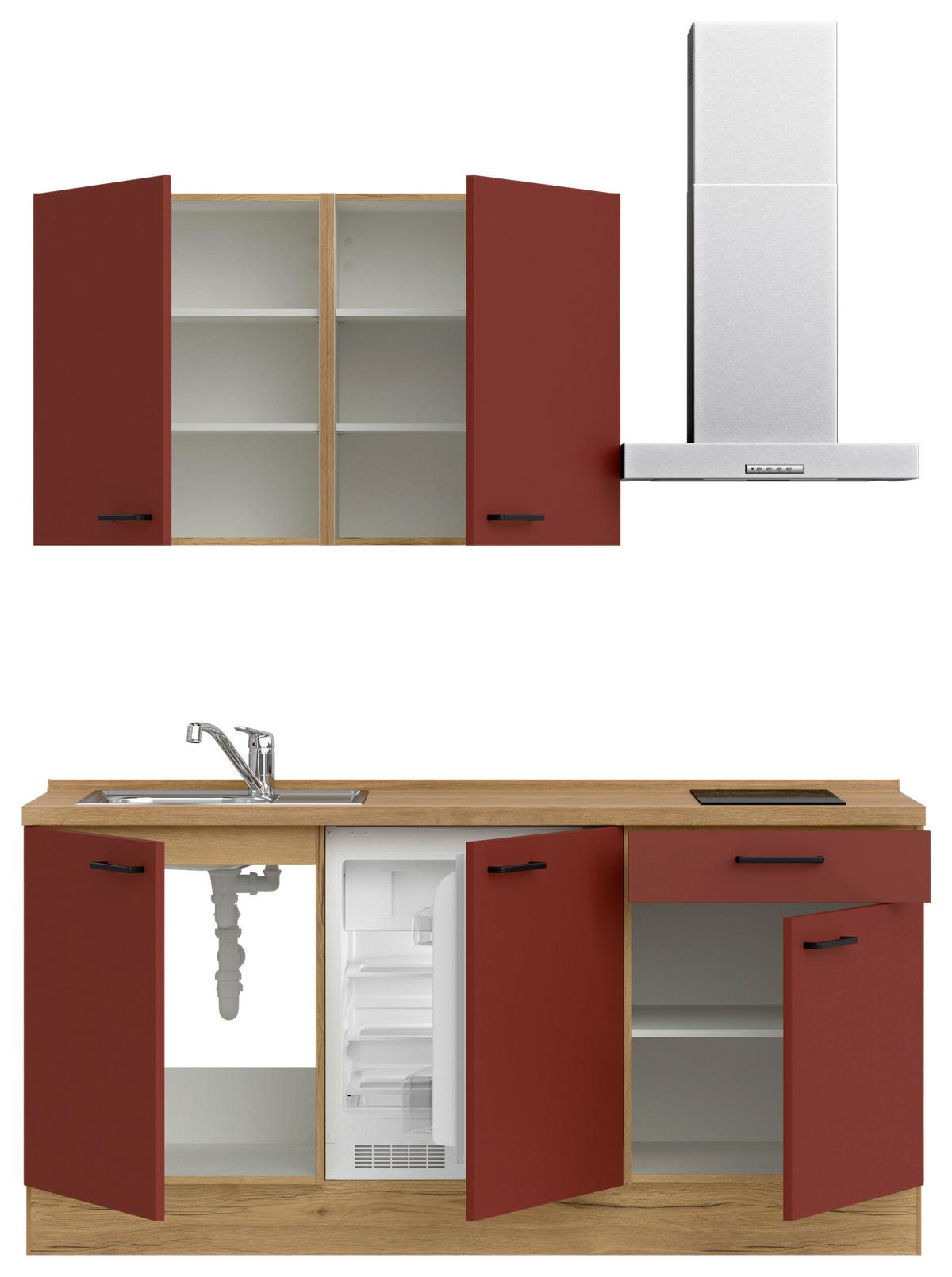 Küchenleerblock Easytouch Low-Line, L1 Rechts - Eichefarben/Rot, MODERN, Holzwerkstoff (180cm) - Nobilia