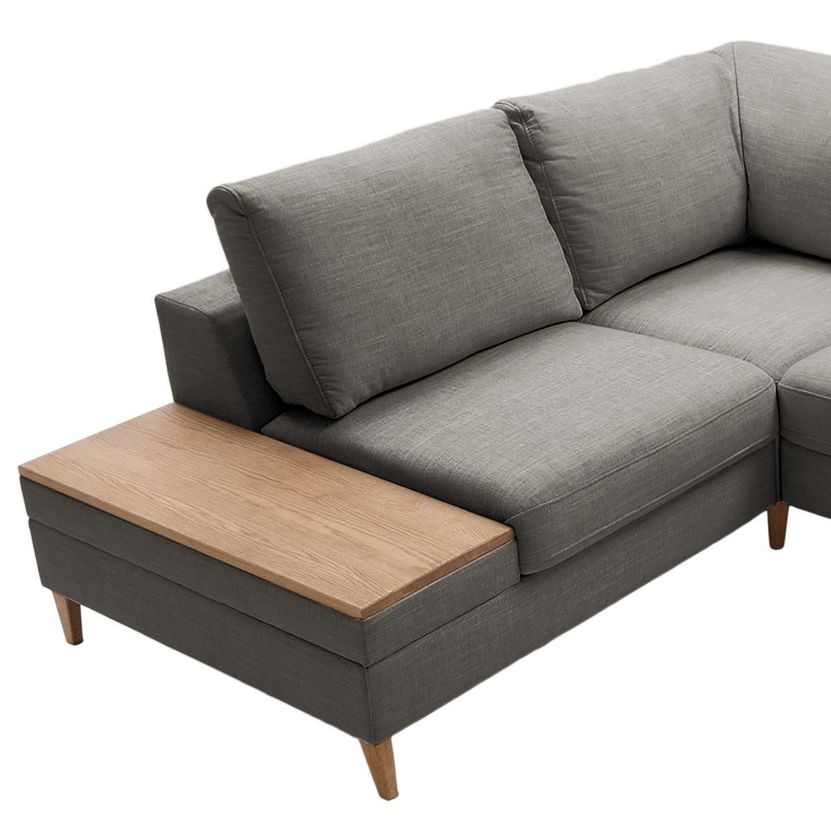 Ecksofa Alika Dunkelgrau S: 204x260 cm - Dunkelgrau/Eschefarben, MODERN, Textil (204/260cm) - Trendmanufaktur