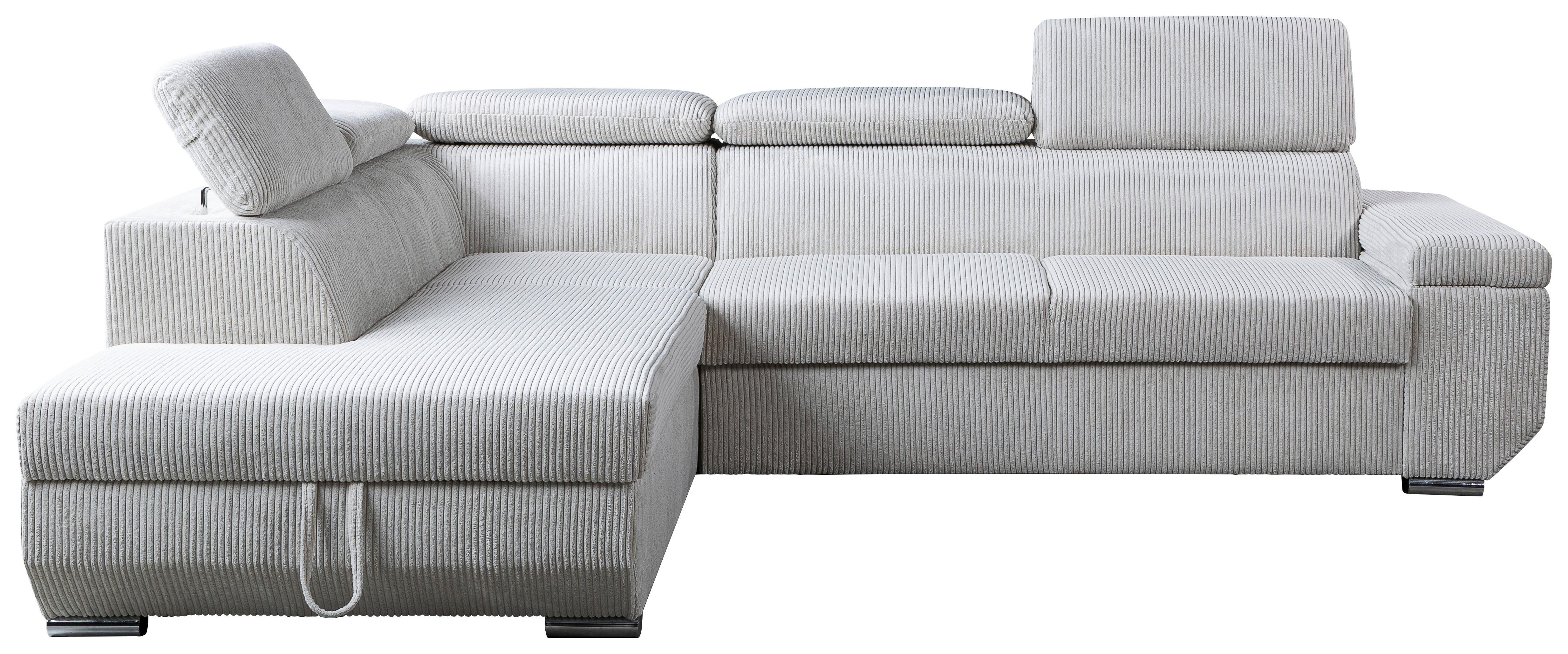 Ecksofa Lars I Cord Beige, Lf: 123x193cm - Chromfarben/Creme, Design, Textil (215/264cm) - Livetastic
