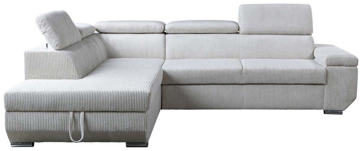 Ecksofa Lars I Cord Beige, Lf: 123x193cm - Chromfarben/Creme, Design, Textil (215/264cm) - Livetastic