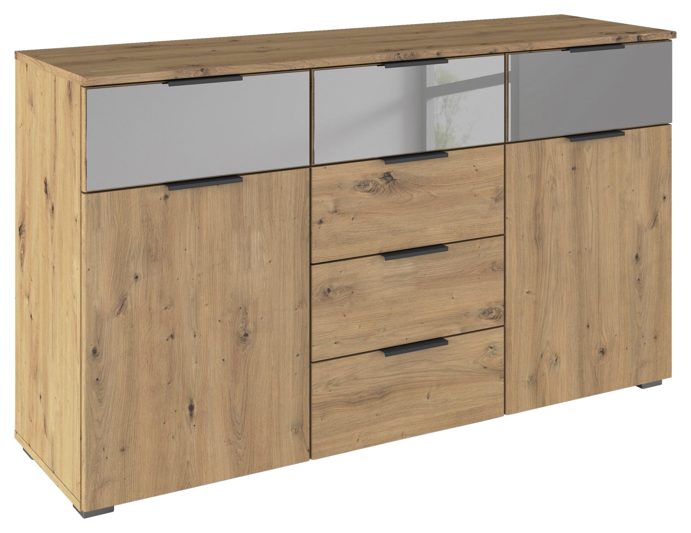 Sideboard Skyla Eiche Artisan Dek. Grauspiegel - Alufarben/Eiche Artisan, MODERN, Glas/Holzwerkstoff (140/81/42cm) - Rauch Möbel