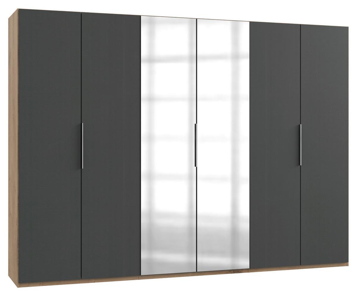 Drehtürenschrank 300cm Level, Graphit/eiche Dekor - Eichefarben/Graphitfarben, MODERN, Holzwerkstoff (300/216/58cm) - MID.YOU