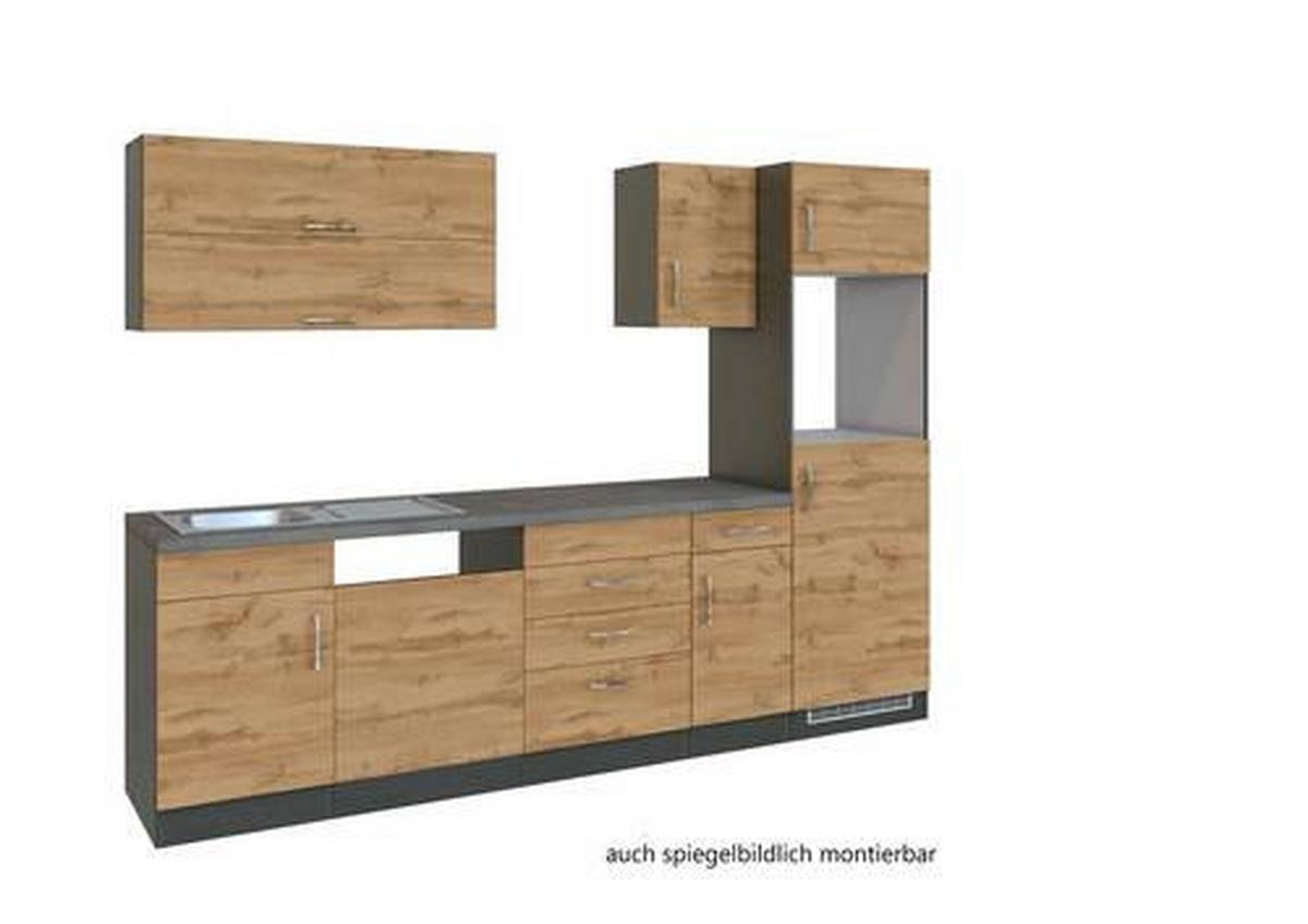 Küchenzeile Sorrento ohne Geräte B: 270 cm Eichefarben - Eichefarben/Anthrazit, MODERN, Holzwerkstoff (270cm) - Held