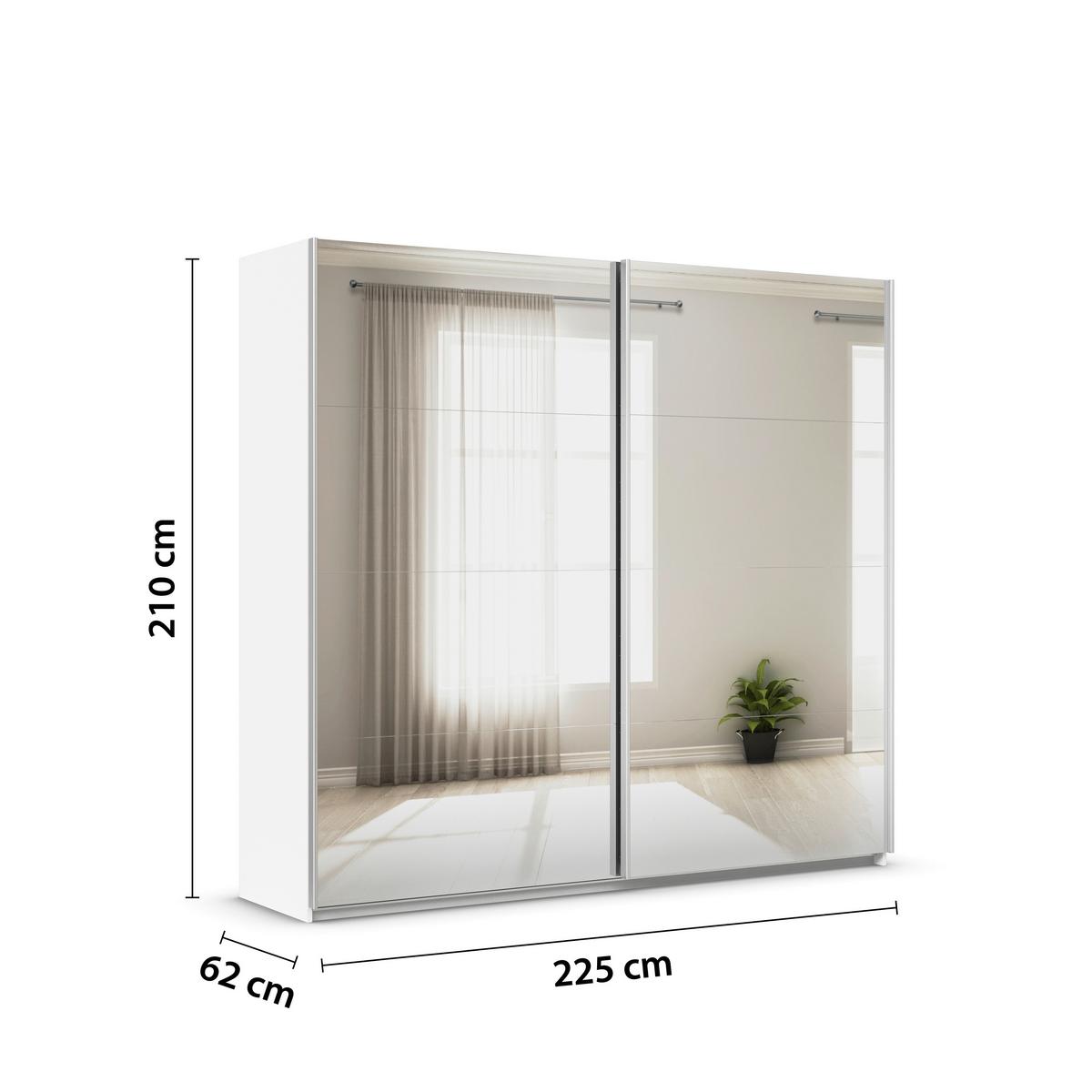 Tolóajtós Szekrény Feldkirch 225/210 Cm - ezüst/fehér, Modern, faalapú anyag/Üveg (225/210/62cm)