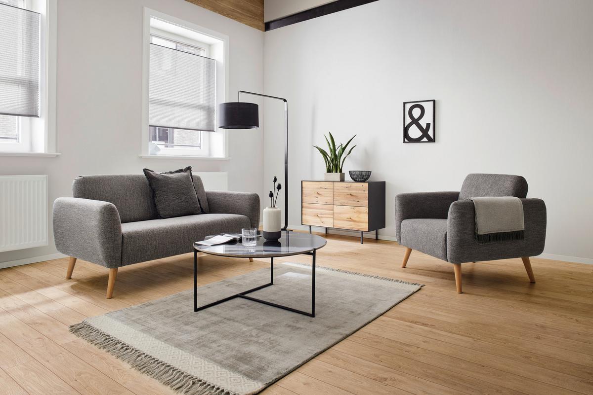 Pohovka PIA šedá - tmavě šedá/přírodní barvy, Moderní, dřevo/textil (146/76/75cm) - Bessagi Home