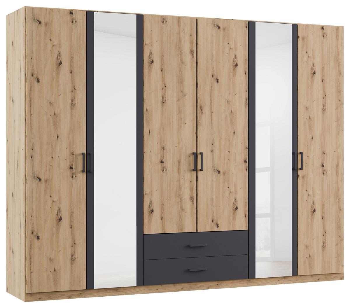 Drehtürenschrank Mit Spiegel 271 cm Despina, Grau/Eiche - Eichefarben/Eiche Artisan, KONVENTIONELL, Holzwerkstoff (271/210/54cm)