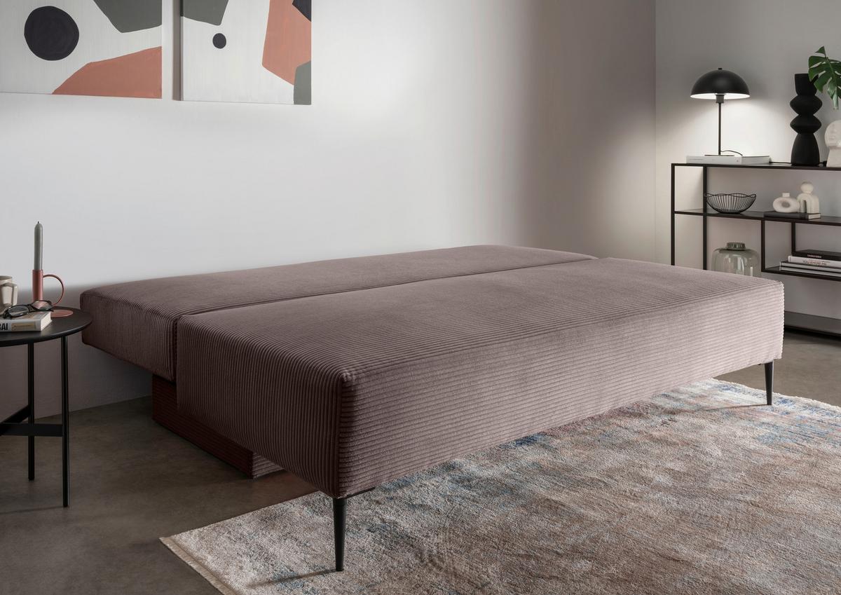 Schlafsofa Petri Graubraun Cord, Rücken Echt B: 198 Cm - Graubraun/Schwarz, MODERN, Textil (198/90/100cm) - Livetastic