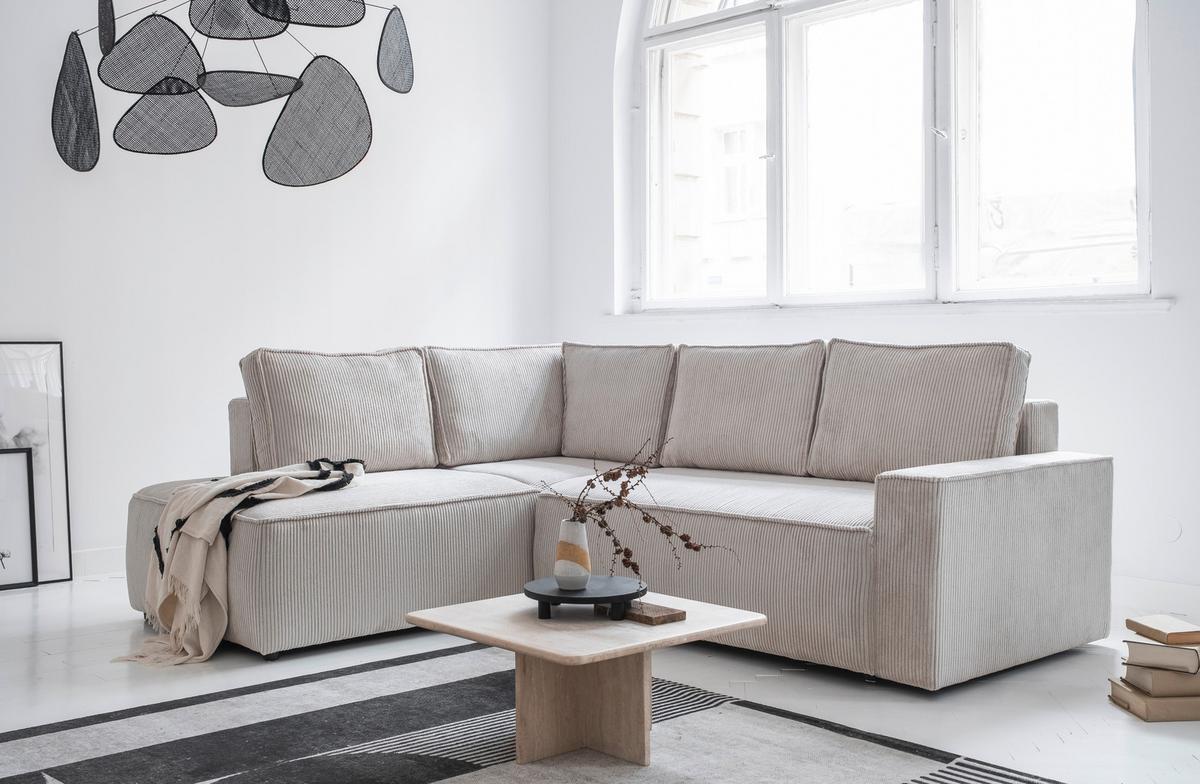Sedačka Oliver, levá, béžová barva - černá/béžová, Design, textil/plast (194/247cm) - MID.YOU