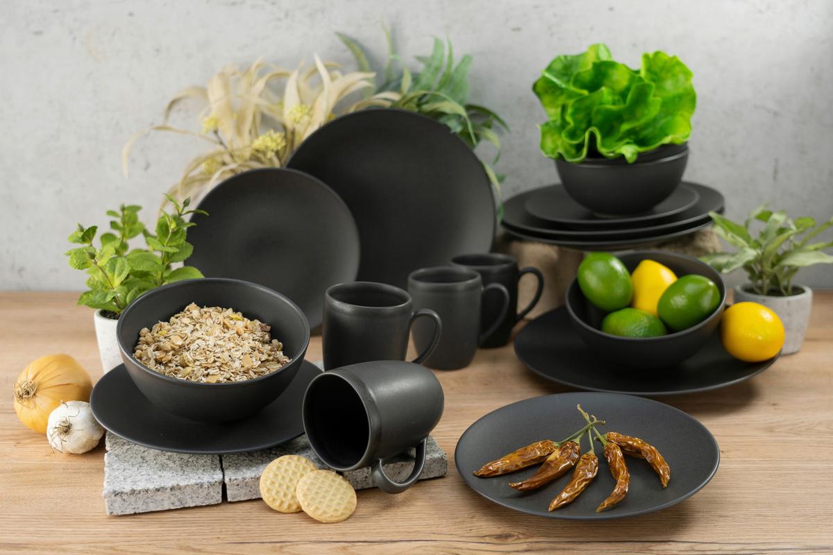 Kombiservice Keramik 4 Personen Geschirr Set Schwarz - Schwarz, Trend, Keramik - Creatable