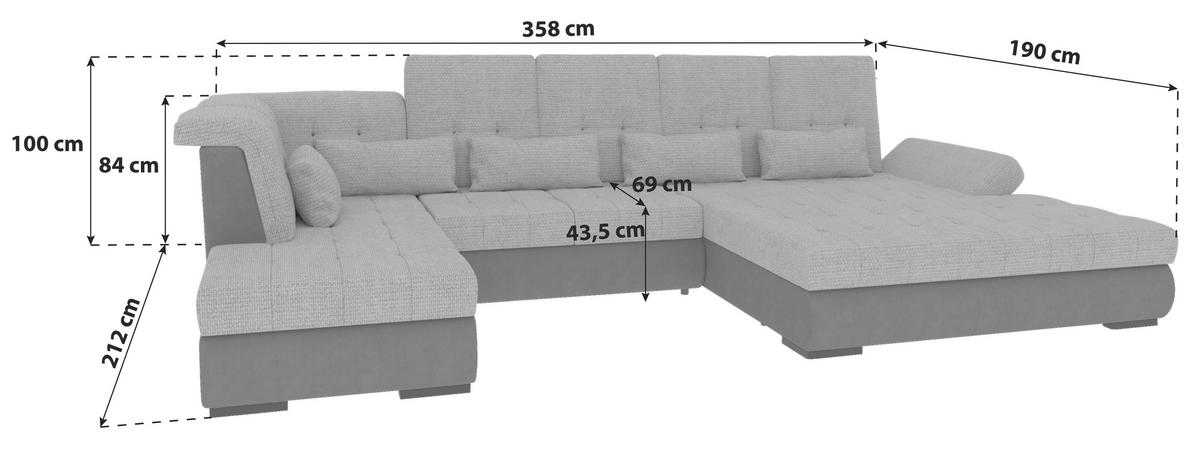 Wohnlandschaft Madera Anthrazit B: 212 Cm - Anthrazit/Schwarz, KONVENTIONELL, Kunststoff/Textil (212/358/190cm)