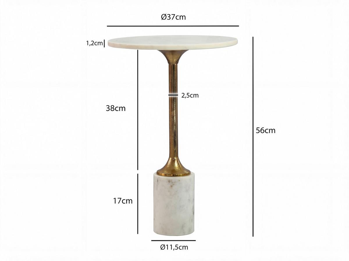 BEISTELLTISCH Weiß B: 37cm - Goldfarben/Weiß, Design, Stein/Metall (37/37/56cm) - MID.YOU