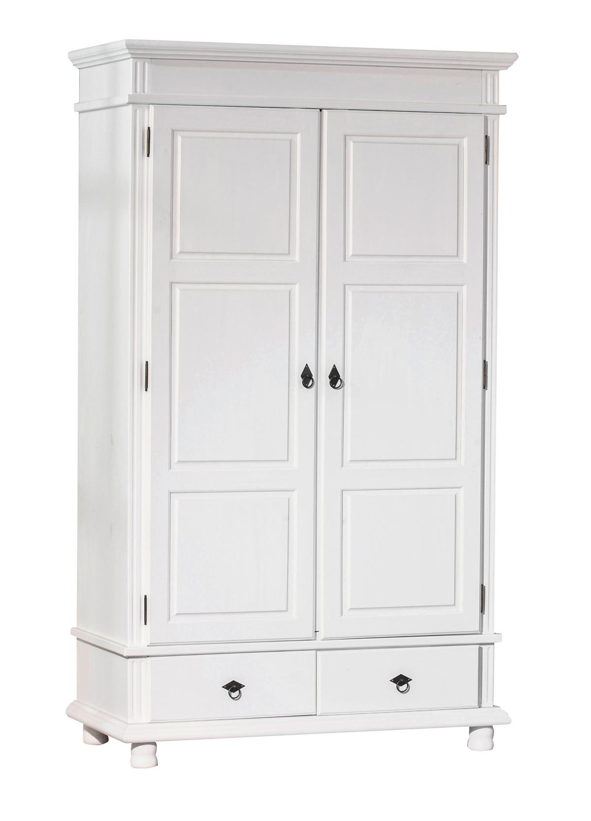 Drehtürenschrank Massiv Mit Laden 116cm Danz, Weiß - Weiß, LIFESTYLE, Holz (116/199/57cm) - MID.YOU