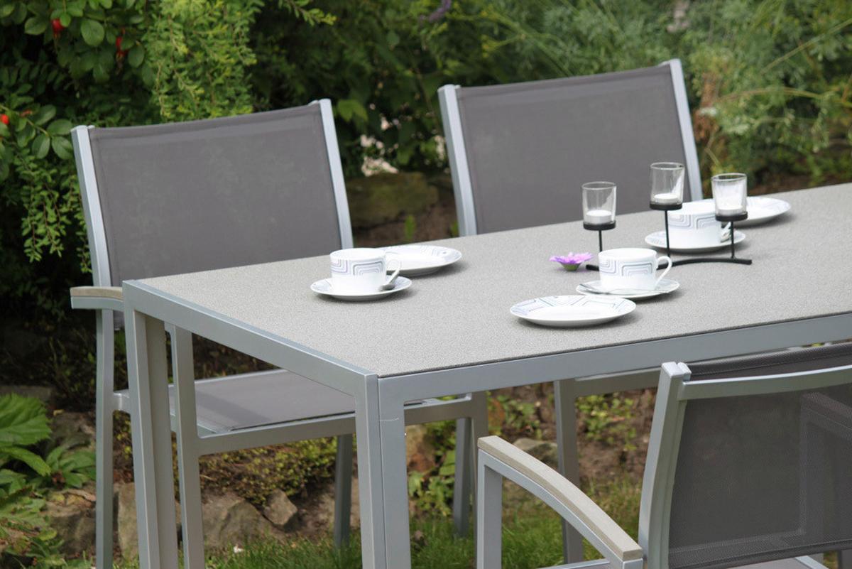 Gartentischgruppe Grace - Silberfarben/Grau, Basics, Glas/Kunststoff - Gardenson